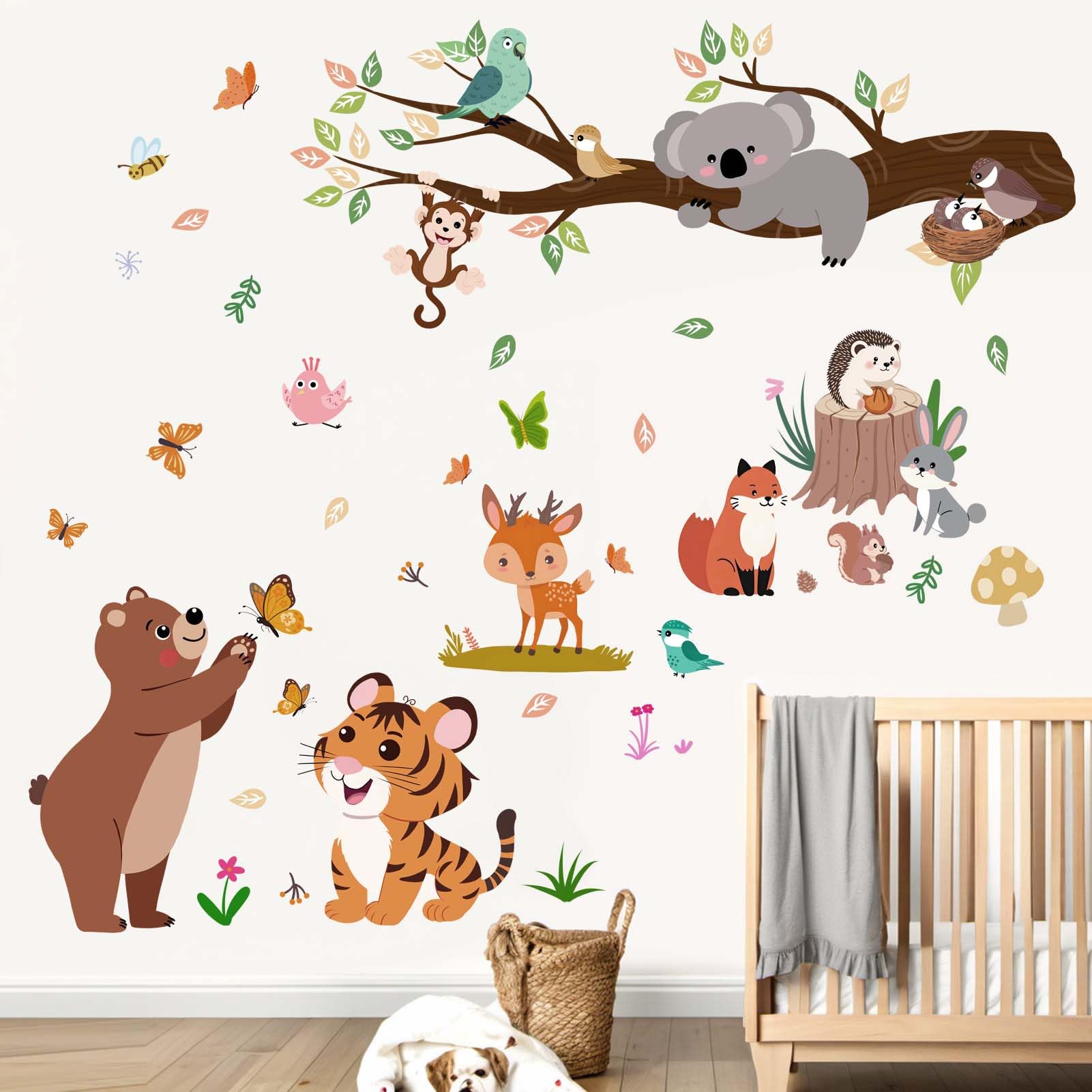 Forest Animals Wall Decals for Kids: Peel and Stick Monkey Tiger Bear Wall Stickers, Baby Nursery Boys Room Girls Bedroom - Image 2