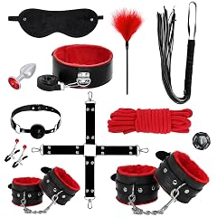 Rbenxia 12 PCS Sex Bondage BDSM Restraints Kits Fetish Handcuffs Ankle Cuff Collar Blindfold Whip Rope Nipple Clamps