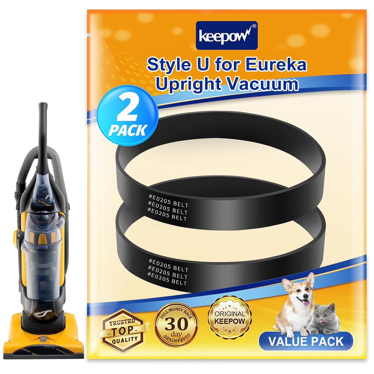 KEEPOW Style U Belts for Eureka Airspeed Upright Vacuum AS1000A, AS1001A