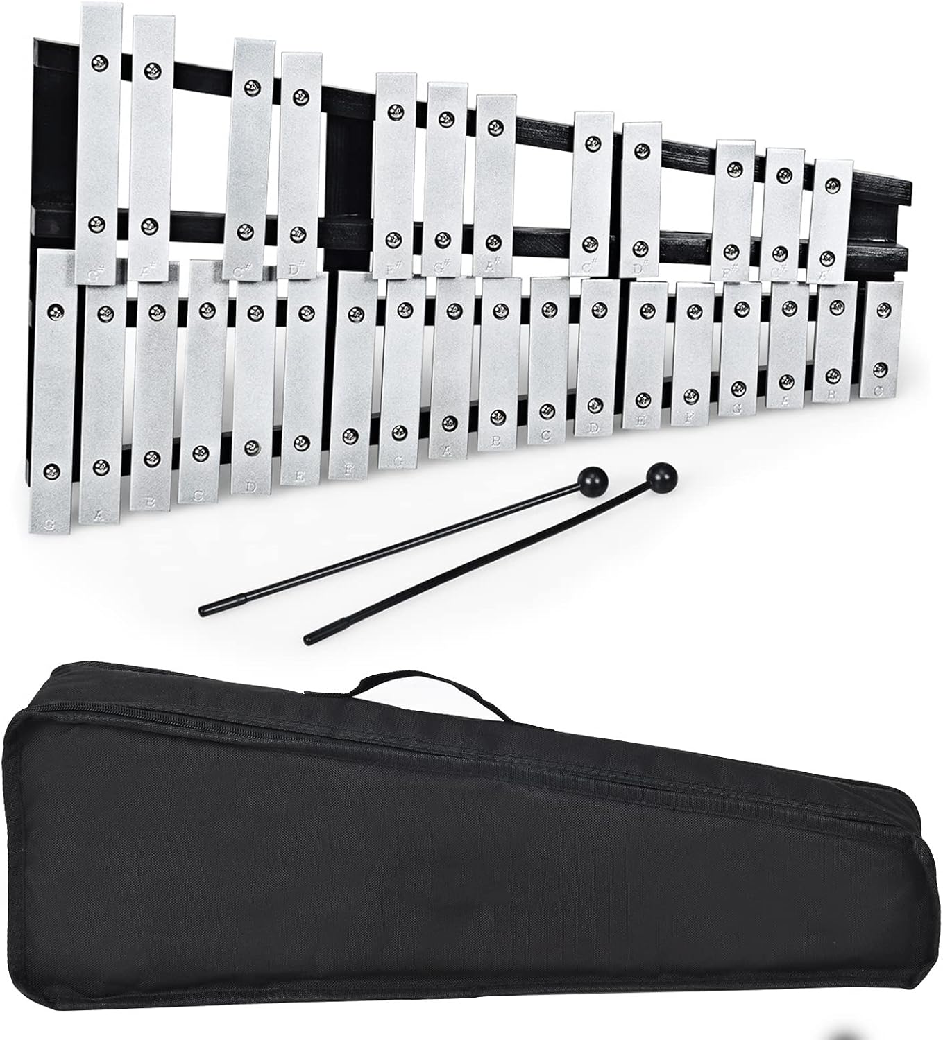 COSTWAY Foldable Glockenspiel Xylophone, 30 Note Vibraphone with Wooden