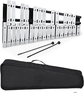 COSTWAY Foldable Glockenspiel Xylophone, 30 Note Vibraphone with Wooden Frame, Aluminum Keys, 2 Rubber Mallets and Carrying Bag, Percussion Instrument for Adults Kids