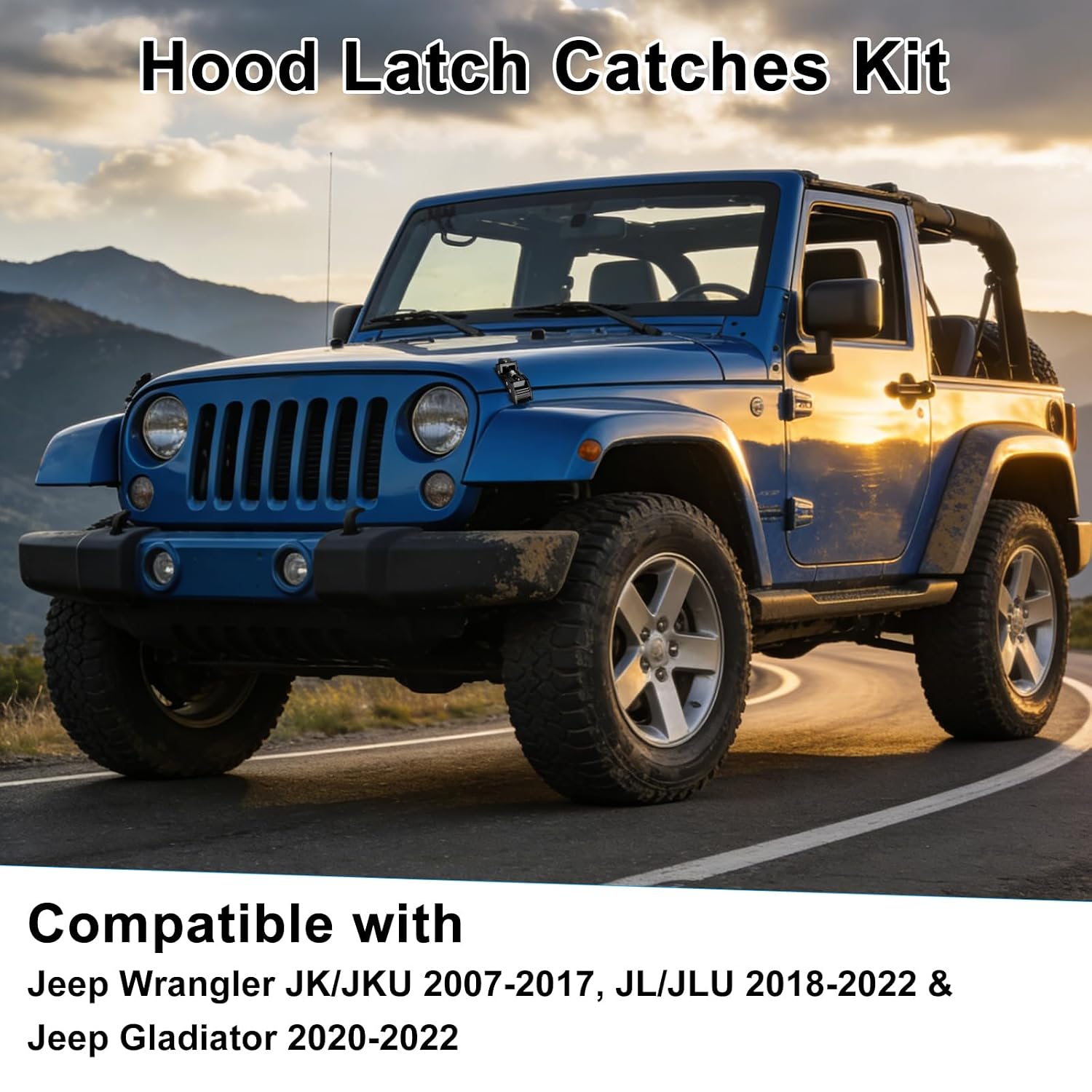Aluminum Hood Latches, Upgraded Adjustable Hood Latch Catches Kit Compatible with Jeep Wrangler JK/JKU 2007-2017, JL/JLU 2018-2022 & Jeep Gladiator 2020-2022, 1 Pair