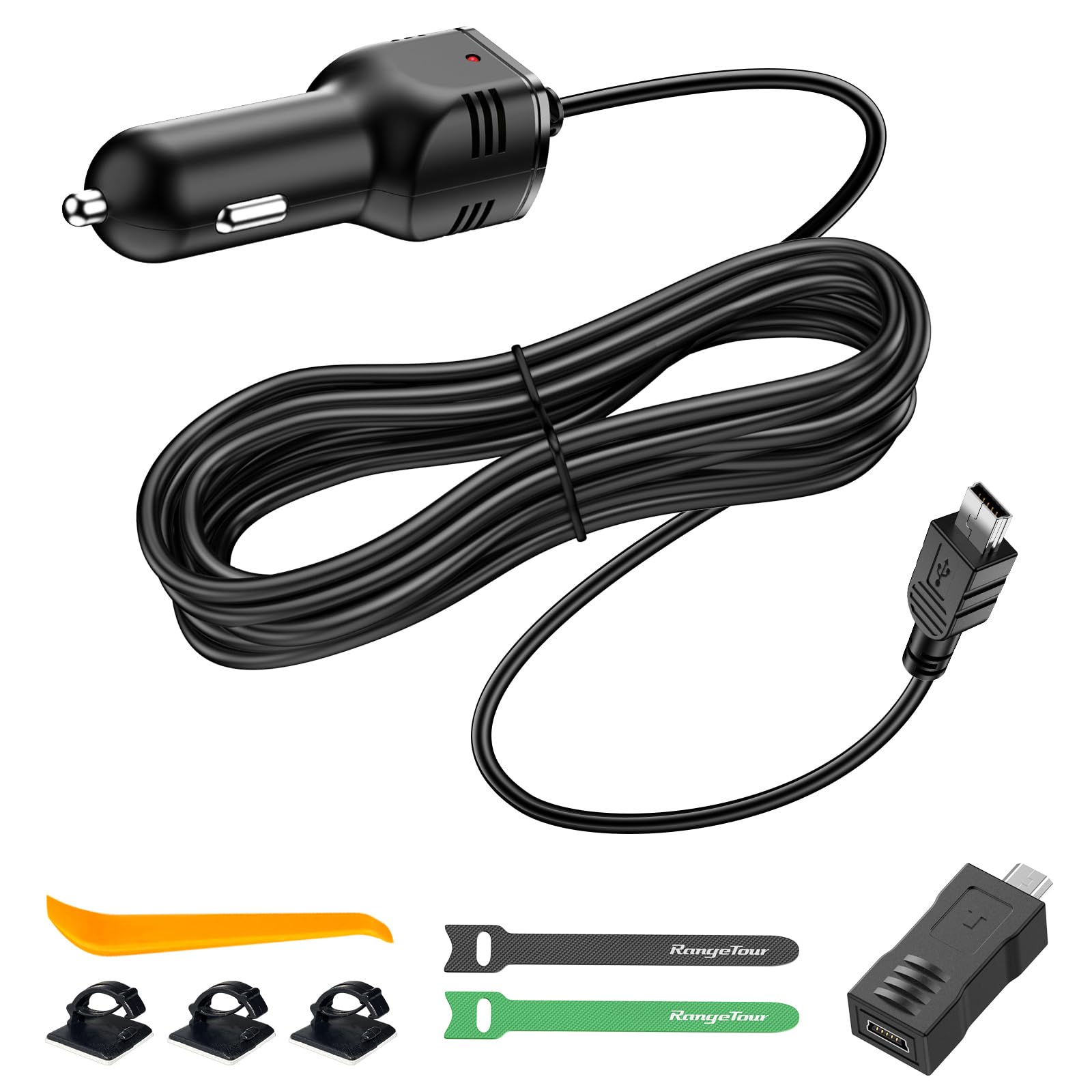 Dash Camera Car Charger, Mini USB and Micro USB Interfaces, Driving Recorders Power Cord Universal Car Adapter Power Cord 3.5m/11.5ft 12V/24V to DC5V 2A(I Interface)