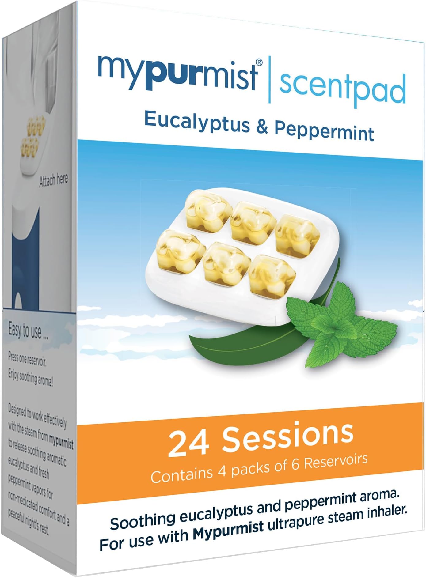 Mypurmist ScentPad, Eucalyptus and Peppermint for use with Mypurmist Ultrapure Steam Inhaler, Vaporizer and Humidifiers, 24 reservoirs