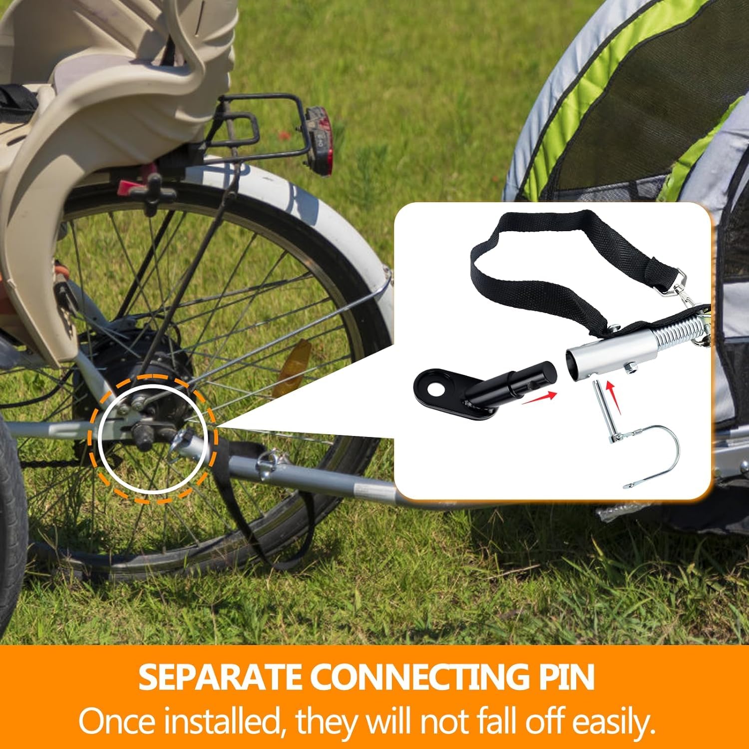 Frizione Per Rimorchio Bicicletta – Gancio Di Traino Universale Con Perno Di Sicurezza, Colore Nero/Argento