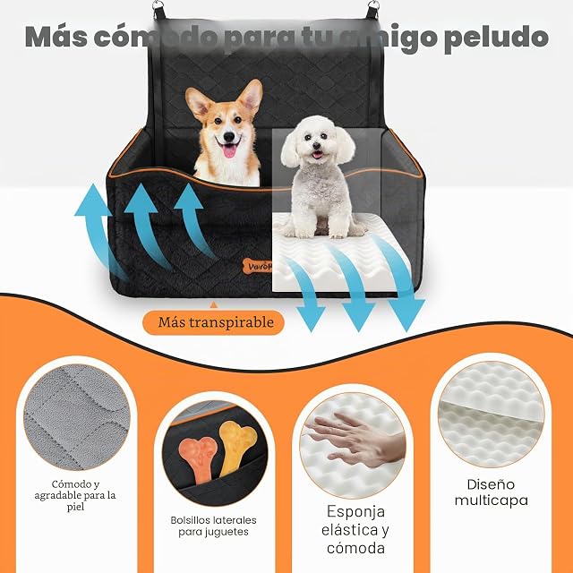 Foto 6 de 8 de VavoPaw Asiento de Coche para Perro, Asiento Elevador Impermeable con Correa de Seguridad y Cojín Grueso