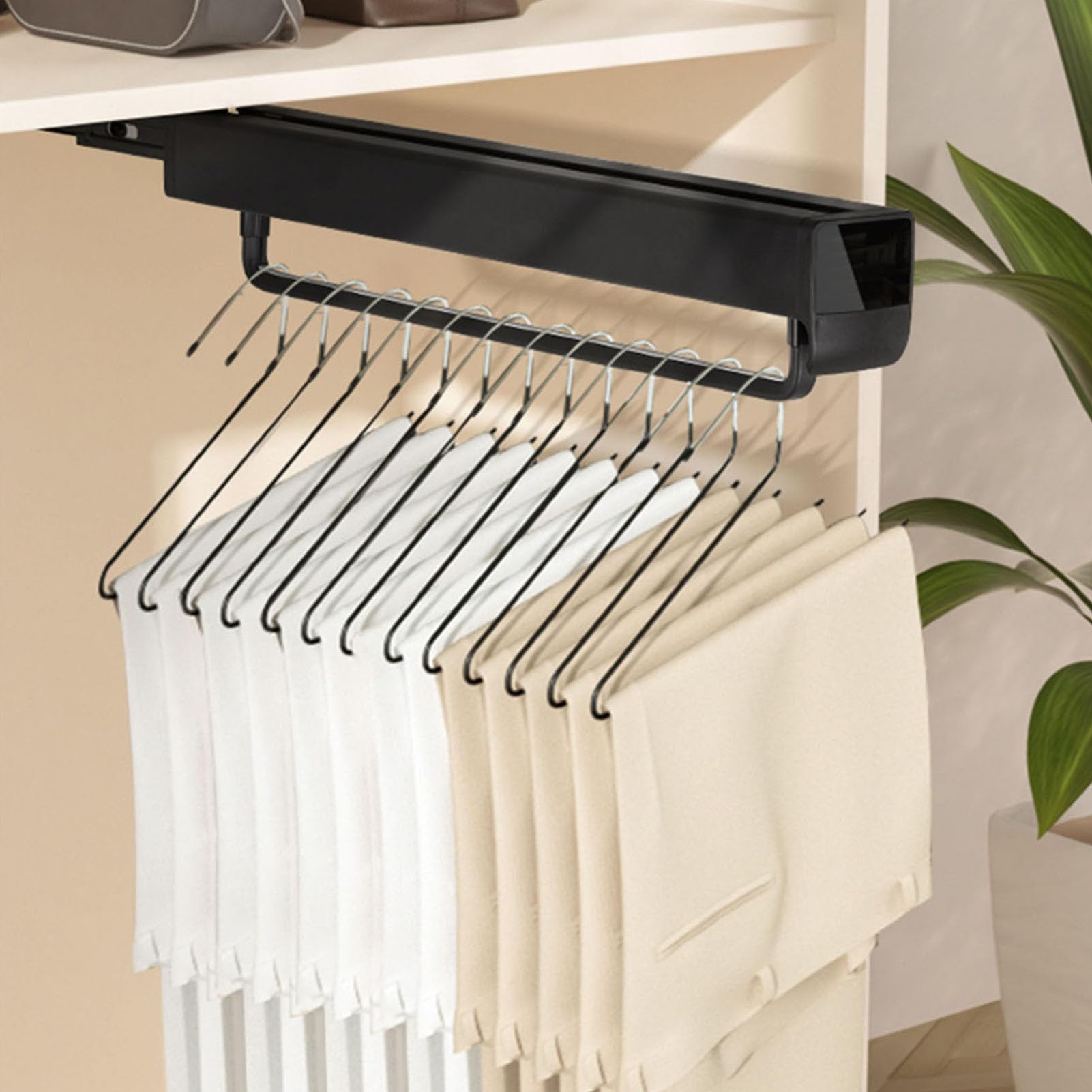 IUokLU Pull Out Trousers Rack,Closet Organizer Rack 33-63cm,Wardrobe Clothing Rail,for Wardrobe Clothing Storage,Loading Capacity 25 Kg(Black-63cm)
