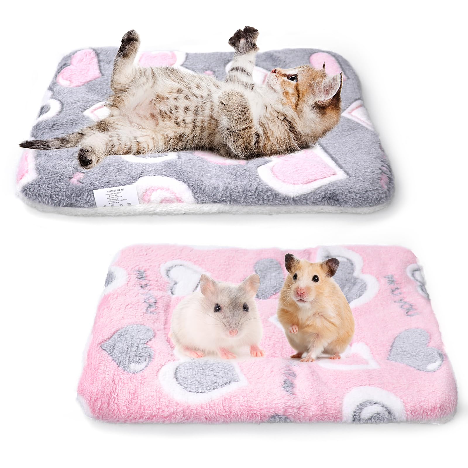 Oerphh 2pcs Small Animal Plush Bed, Washable Warm Fluffy Puppy Blanket Mattres