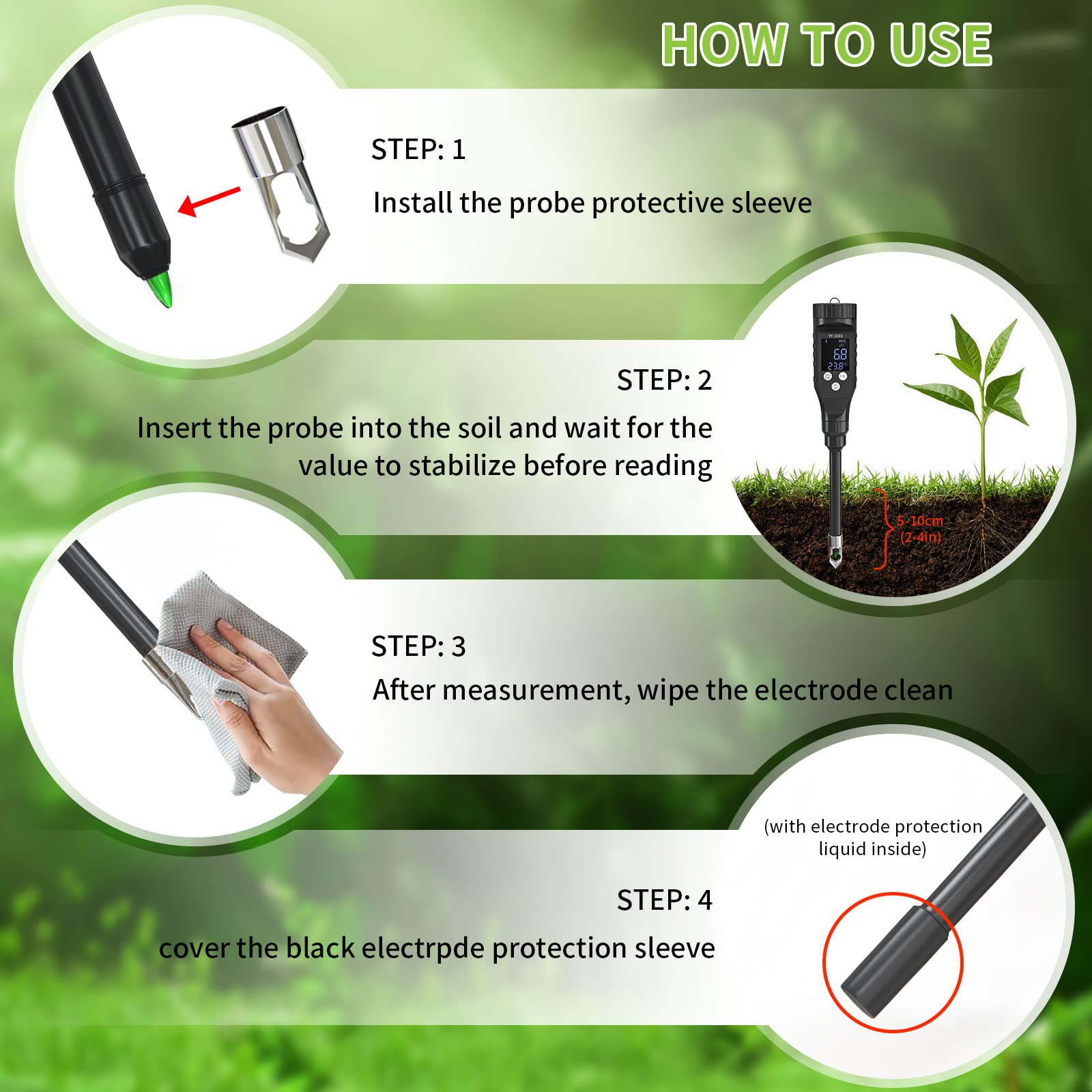 Medidor de pH terreno, pHmetro del suelo digital con electrodo de pH de acero inoxidable, Bluetooth PH probador del suelo para el cuidado de las plantas, ideal para jardín, césped, granja