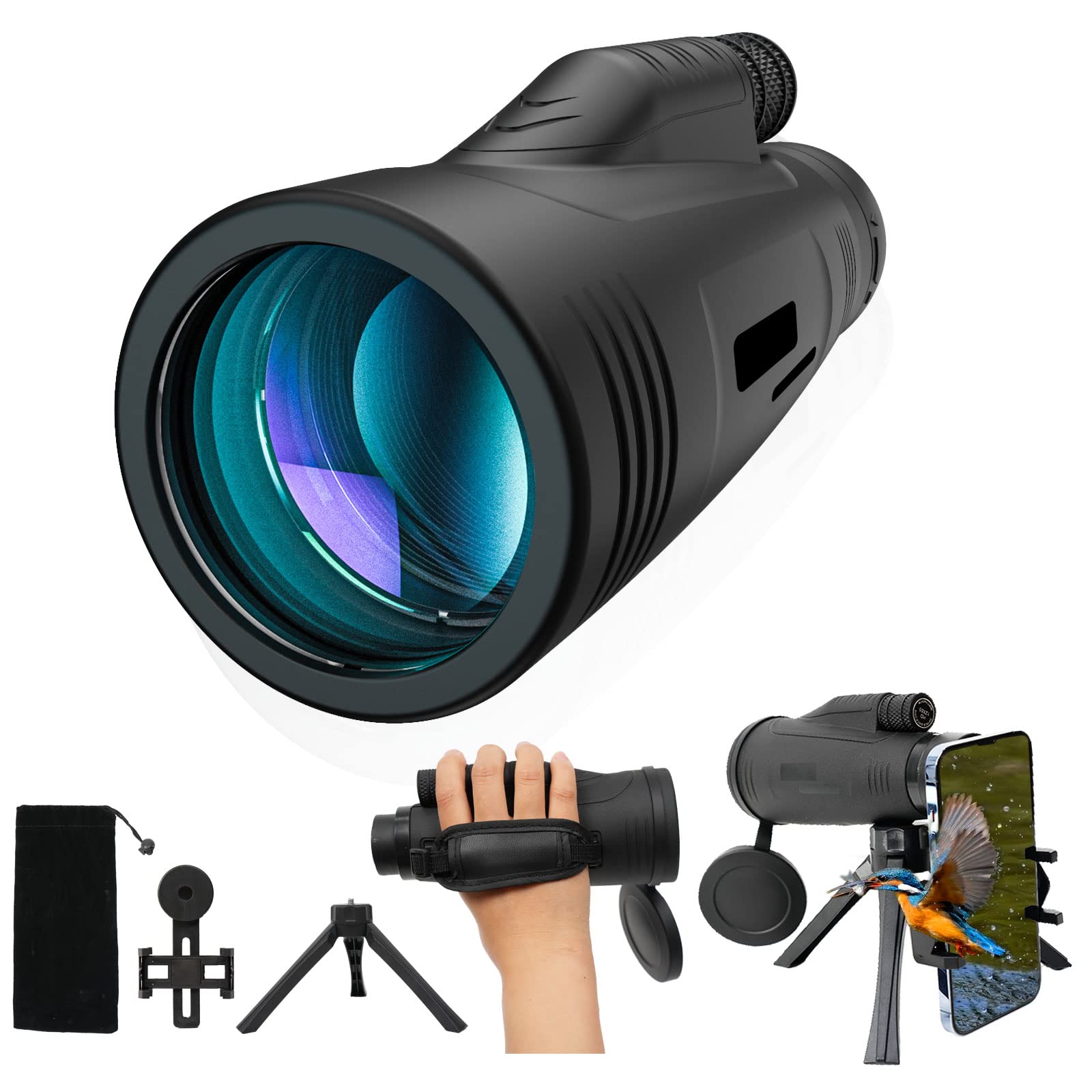 12x55 Monocular Telescope for Adults High Powered,Monocular for Smartphone,Monoscope,Handheld，Compact，Bak4 Prism and Fmc Lens，for Hunting，Bird Watching，Wildlife，Hiking，Travel