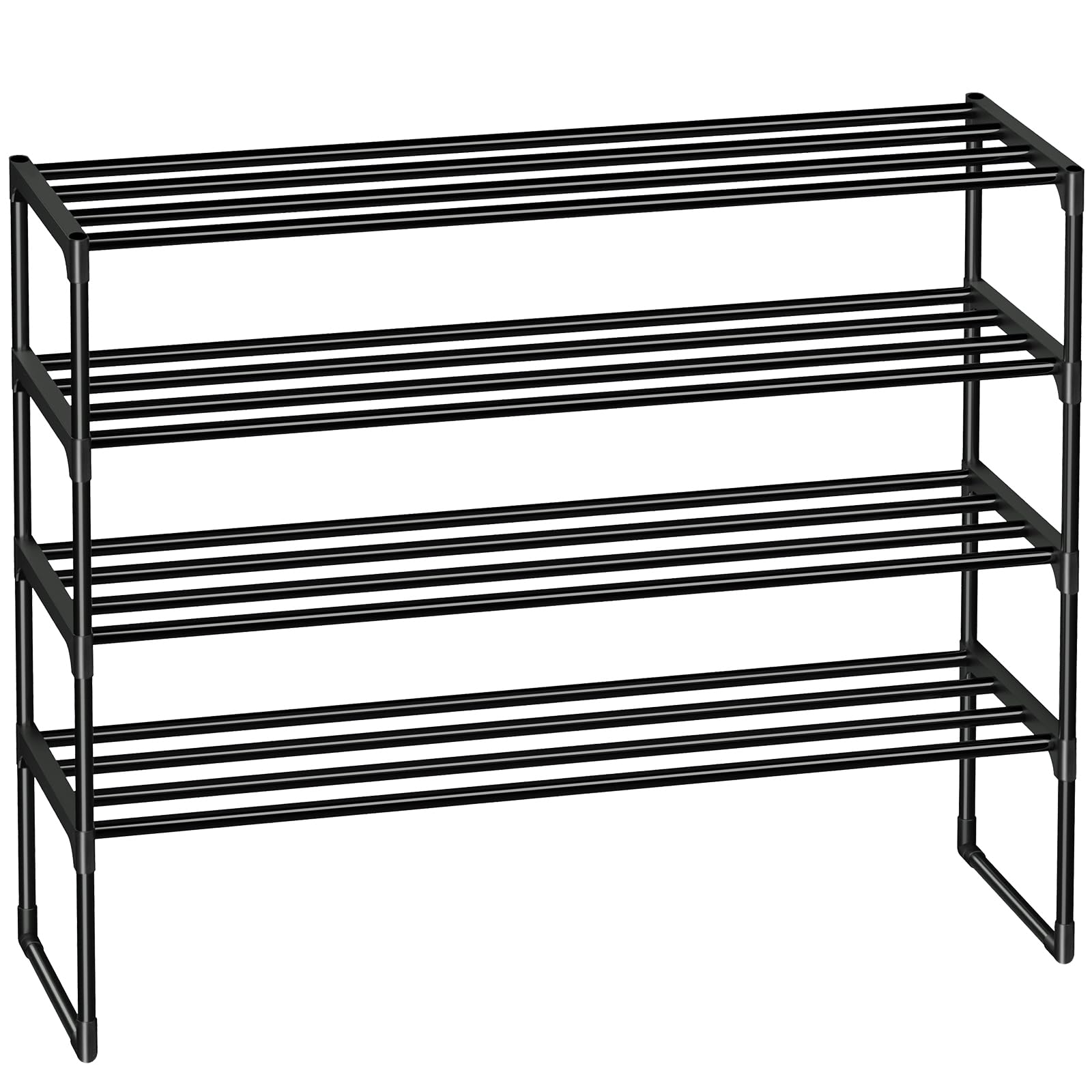 AMHANCIBLE Schuhregal 4 Ebenen, Schuhablage Metall, Schuhaufbewahrung, aufrecht oder umgedreht, stapelbar, für 20-23 Paar Schuhe, 93 x 30 x 74 cm, Schuhständer für Flur, Schwarz EHSRM04BK