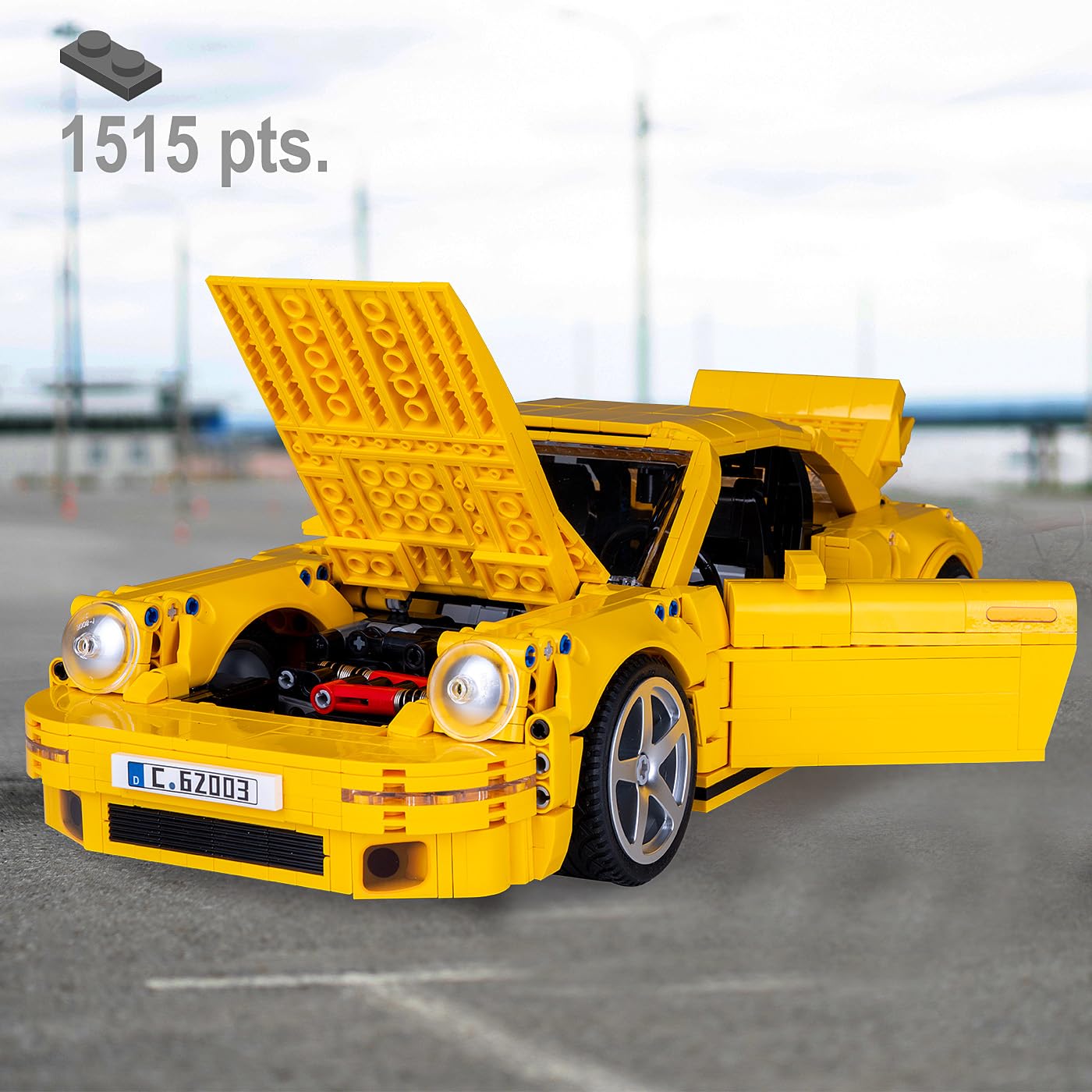 JAMARA 402854 CADA RUF CTR 2017 Yellowbird 1:12 Bricks, Spielzeugauto, Sport Rennwagen für Kinder ab 8 Jahre, Set aus Klemmbausteinen, Geschenkidee für Kids, Türen manuell