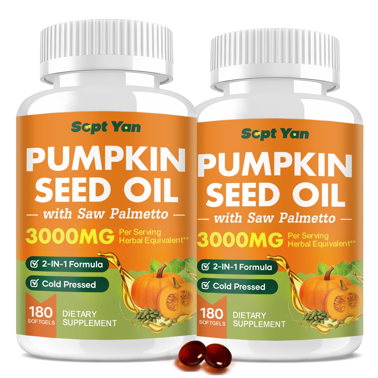 Pumpkin Seed Oil with Saw Palmetto Capsules, 3000mg Per Serving, Pumpkin Seeds Oil Supplement, Supports Immune, Hair, Urinary, Bladder & Prostate Health, Non-GMO, 360 Softgels 180 Count (Pack of 2)