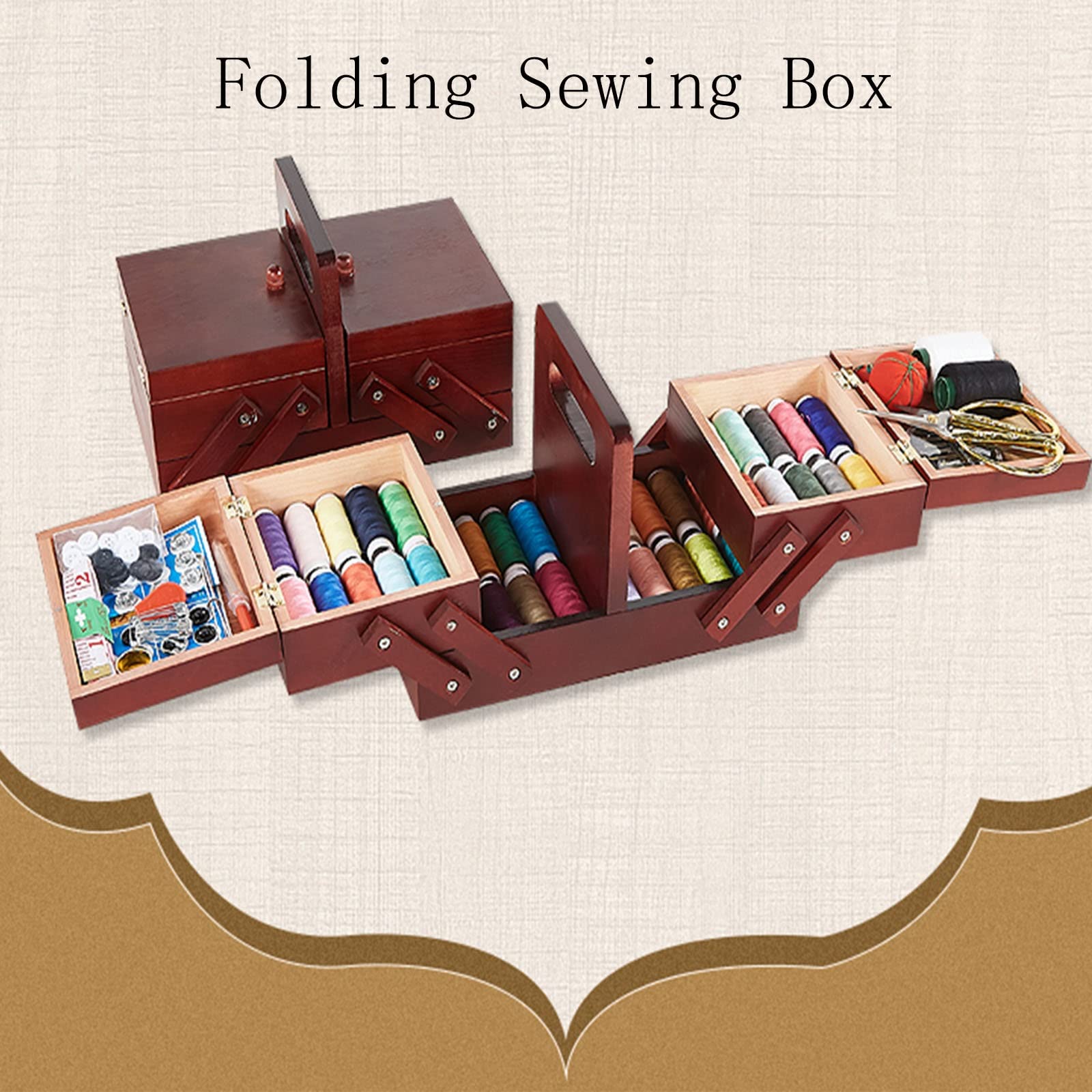Pudełko Do Szycia, Rzemieślniczy Organizer Hobby Z 3 Szufladami Drewniany Kosz Do Szycia Na Zestawy Do Haftowania Materiały Do Pikowania Zestawy Do Haftu Krzyżykowego (24X13,5X15 Cm)