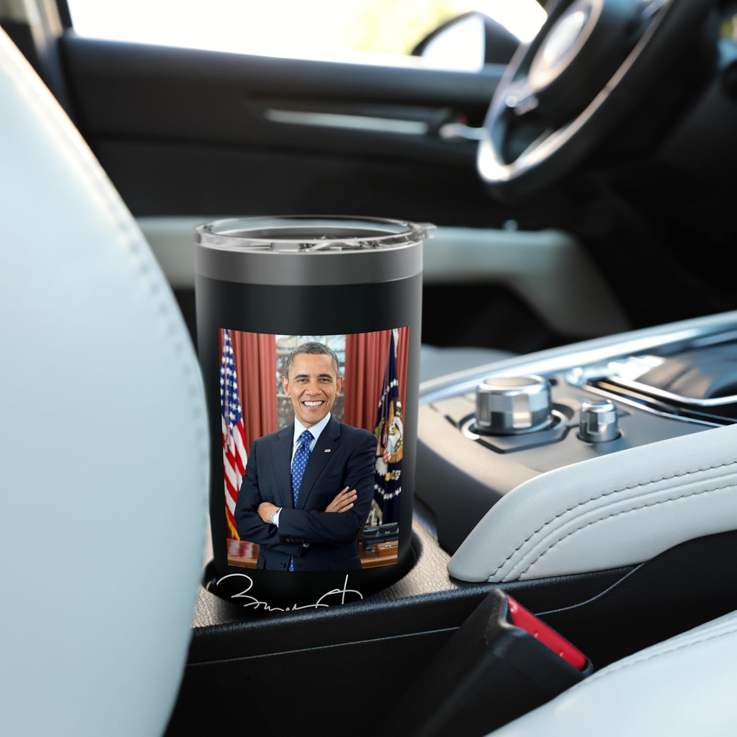 Barack Obama Signature and Portrait Human Rights Equity Stainless Steel Insulated Tumbler