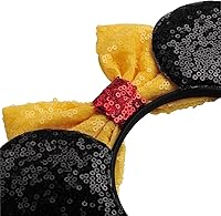 Vista 4 de FANYITY Orejas de ratón, diadema de lentejuelas con orejas de ratón para niñas y mujeres, Halloween, fiesta de cumpleaños (lazo amarillo 08)