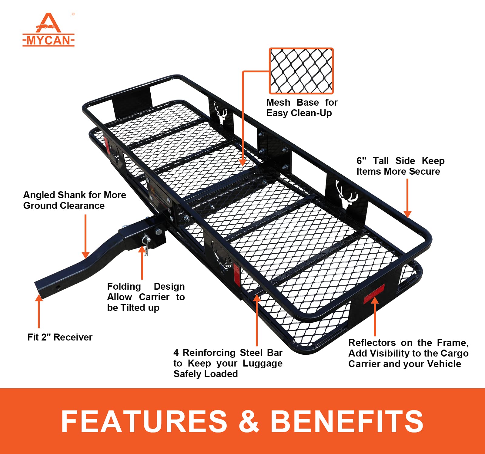 KING BIRD Upgraded 60" x 24" x 6" Hitch Mount Folding Cargo Carrier