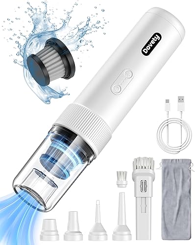 Dovety Aspiradora de mano inalámbrica para automóvil, potente succión de 21000 PA, mini aspiradora 5 en 1 con luz LED, pequeña aspiradora de mano de