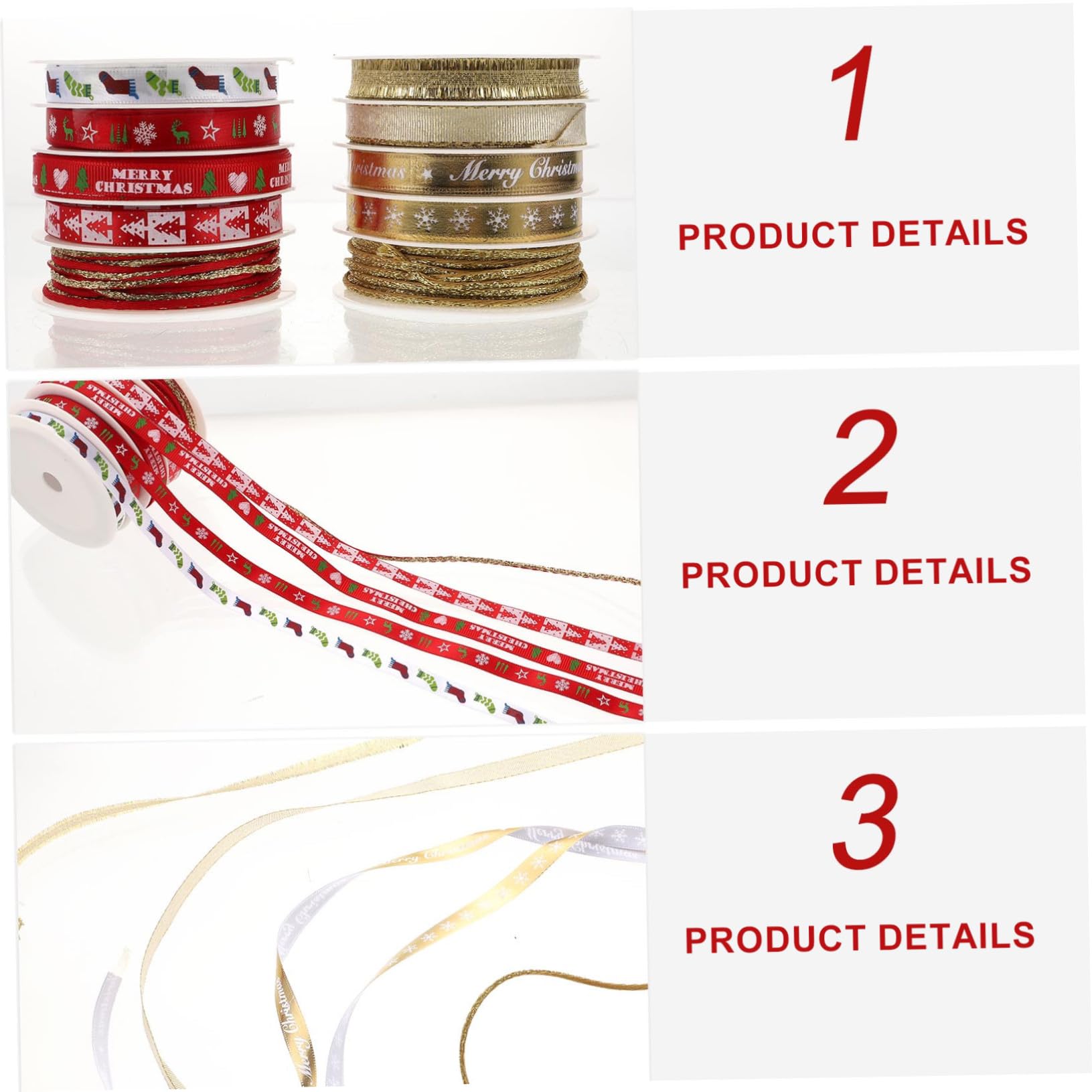 DOITOOL 12 Sätze Weihnachtsgeschenkbänder aus Langlebigem Polyester Bedruckte Geschenkverpackungsbänder in Rot und Gold Vielseitige Weihnachtsdeko für Baum Kranz und DIY Bastelprojekte