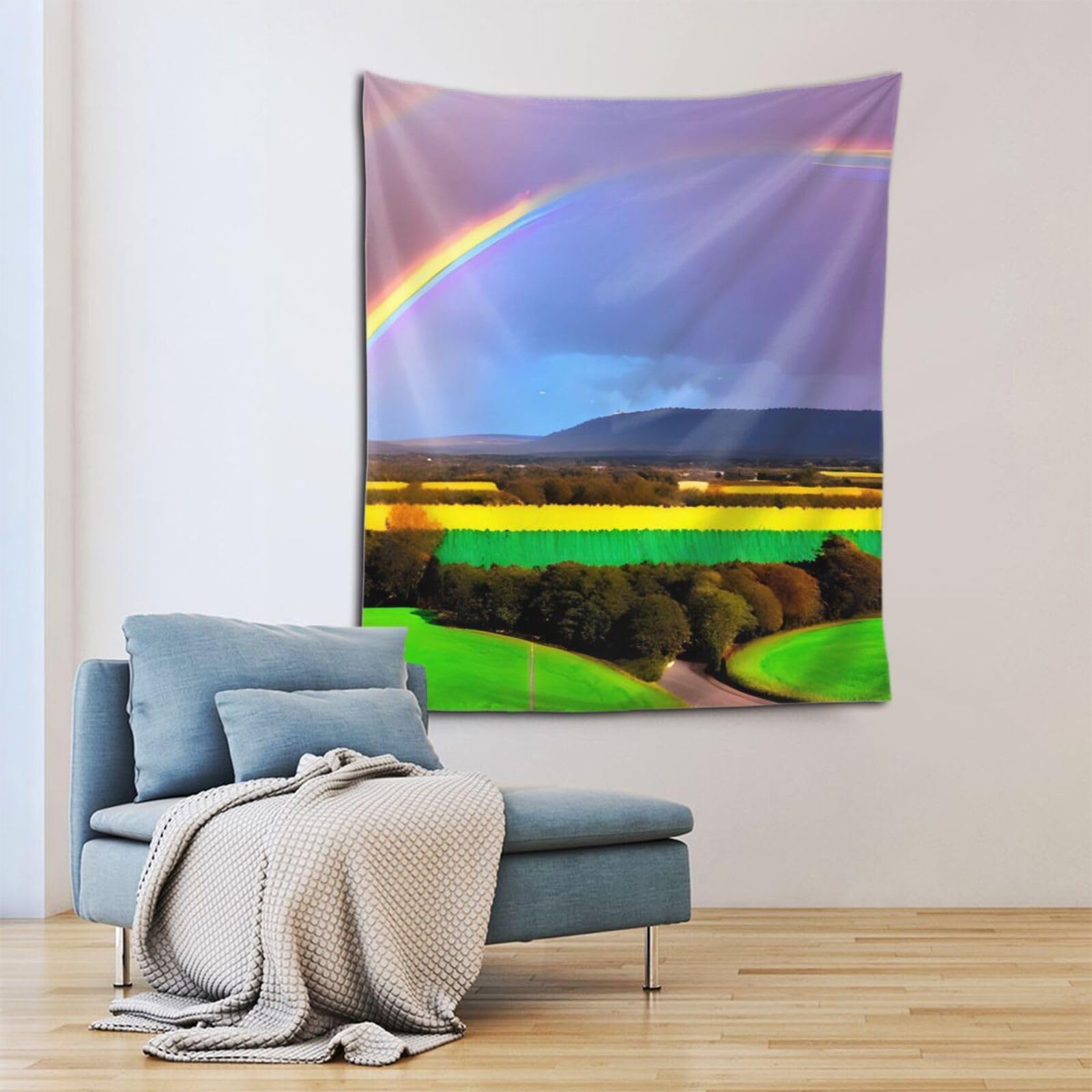 AIYONG Arazzo da parete in tessuto arcobaleno per dormitorio per bambini, decorazione per feste, decorare il ciondolo arcobaleno intrecciato a mano in