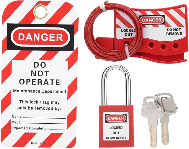 Lockout Padlock, Lockout Tagout Lock Kit Electrical Lockout/TAGOUT KIT Lockout Lock Set with Padlock Warning Label Key for Industrial, Locks and Accessories