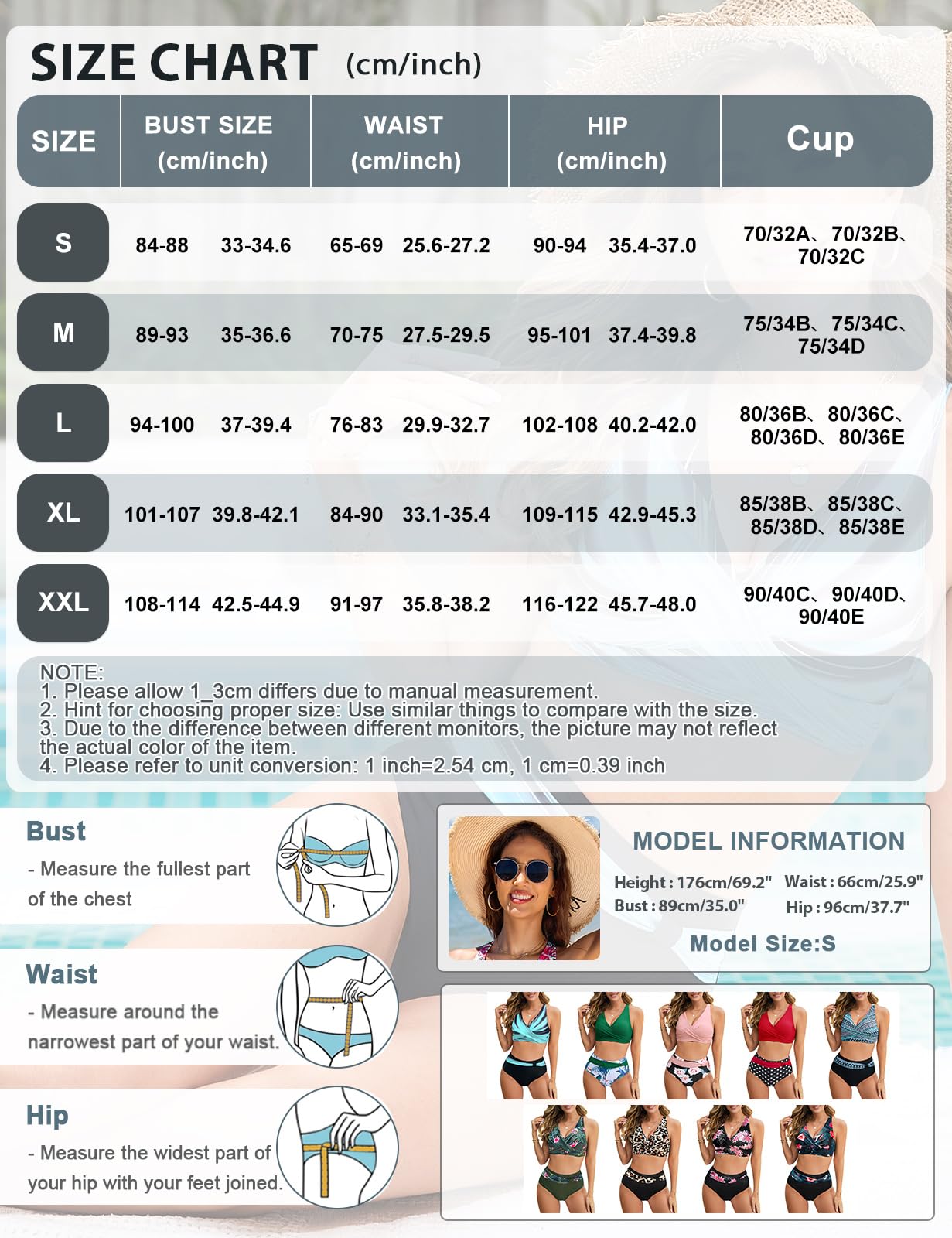 UMIPUBO Maillot de Bain Femme 2 Pièces Culotte Taille Haute Bikini Set Push Up Bikinis Sexy Col V Élégant Swimwear Ajustable Maillot de Plage