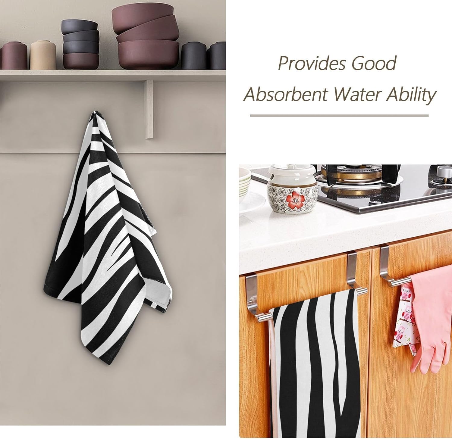 Zebra Print Hand Towels for Bathroom Set of 2,Soft Absorbent Black White Striped Animal Skin Modern Abstract Kitchen Dish Towels,Decorative Guest Bathroom Towels for Face,Gym,Shower 14"x28" - Image 7