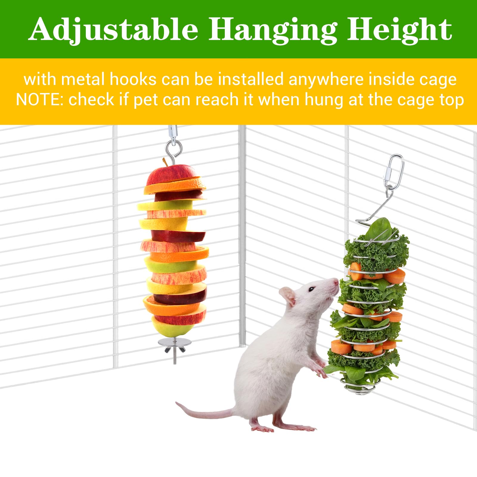 2 PCS Bird Cage Food Holder, Rat Enrichment Toys, 304 Stainless Steel Rat Foraging Toy for Fruit Vegetable Holder, Hanging Rodent Toys Slow Feeder, Bird Cage Feeder Foraging Toy for Parakeet - image 3
