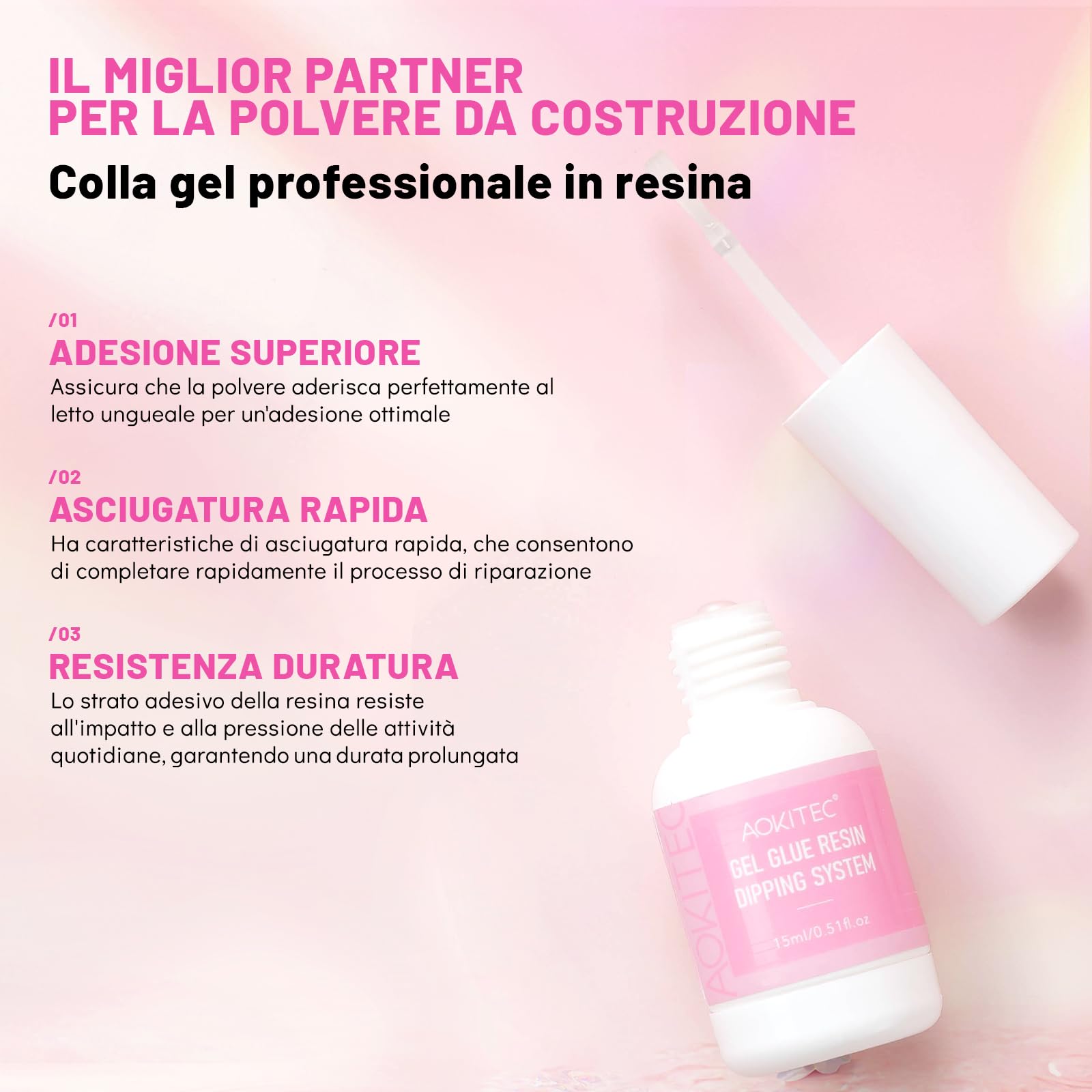 Aokitec 28g Dip Build Powder Kit con Colla Riparazione Unghie - Kit di Riparazione Unghie per Unghie Naturali Rotte Trattamento Rinforzante Unghie per Danneggiate Cracked Split Debole Cura Unghie