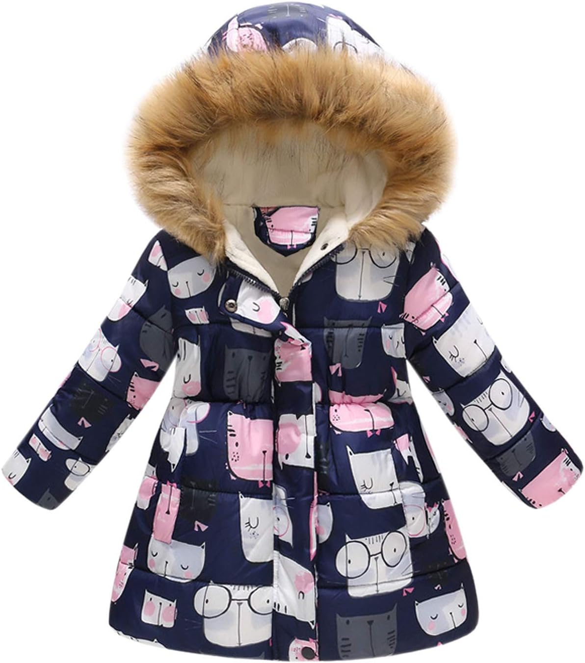 Evelin LEE Girls Winter Parka Down Coat Puffer Jacket Padded Overcoat Fur Hood Outwear