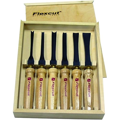 Flexcut Wood Carving Tools | 6-Piece Mallet Starter Set | Wood Carving Chisels and Gouges |1095 High Carbon Steel Blades | Ash Hardwood Handles| MC150 | Made in the U.S.A
