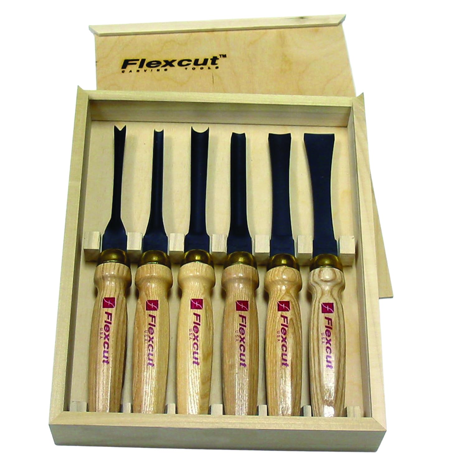 Flexcut Wood Carving Tools | 6-Piece Mallet Starter Set | Wood Carving Chisels and Gouges |1095 High Carbon Steel Blades | Ash Hardwood Handles| MC150 | Made in the U.S.A