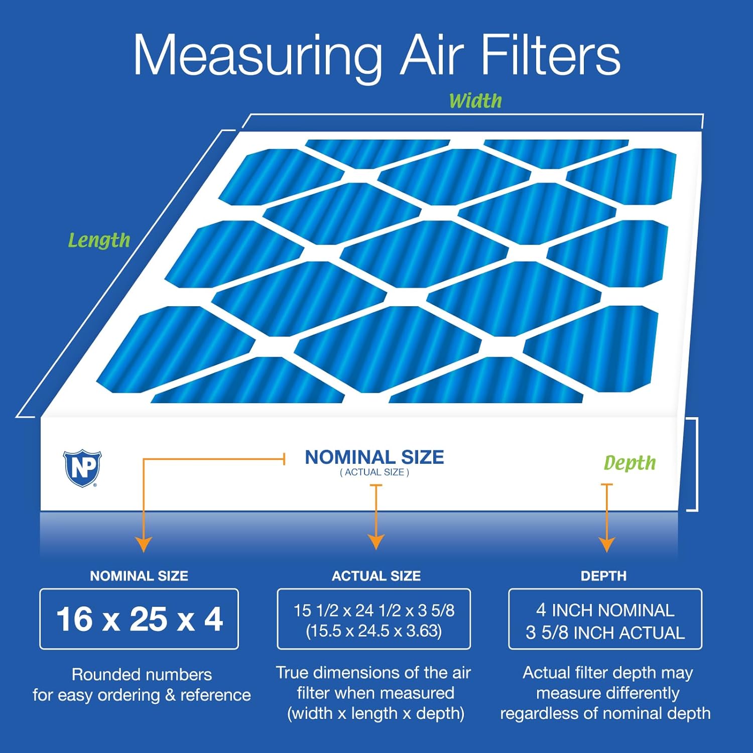 Nordic Pure 16x25x4 (Actual Size: 15 1/2 x 24 1/2 x 3 5/8) Pleated Air Filters MERV 7 Plus Carbon 2 Pack MERV 7 + Carbon 2 Pack