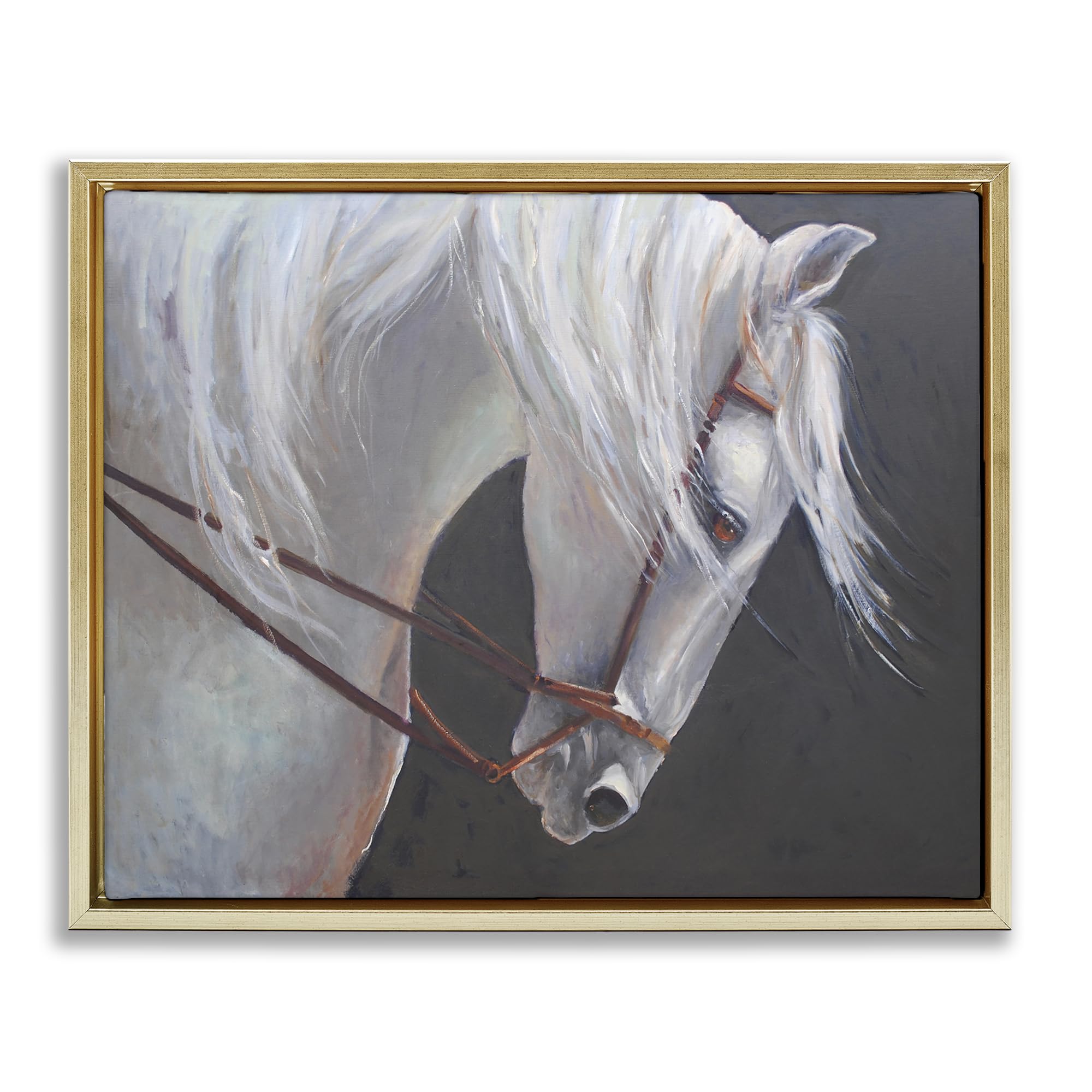 Stupell Industries Majestic White Horse Portrait 'Majestic White Mare', Floating Frame Canvas Art, Gold, 31 X 25 Inches, Easy To Hang And Sturdy, Made In Usa, By Jadei Graphics