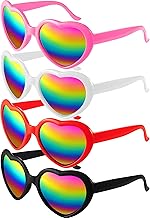 4 Pairs Heart Shape Sunglasses Rainbow Oversized Heart Retro Sunglasses Cute Love Eyewear Mirrored Lens Sunglasses with Glasses Cloth Flannel Bag