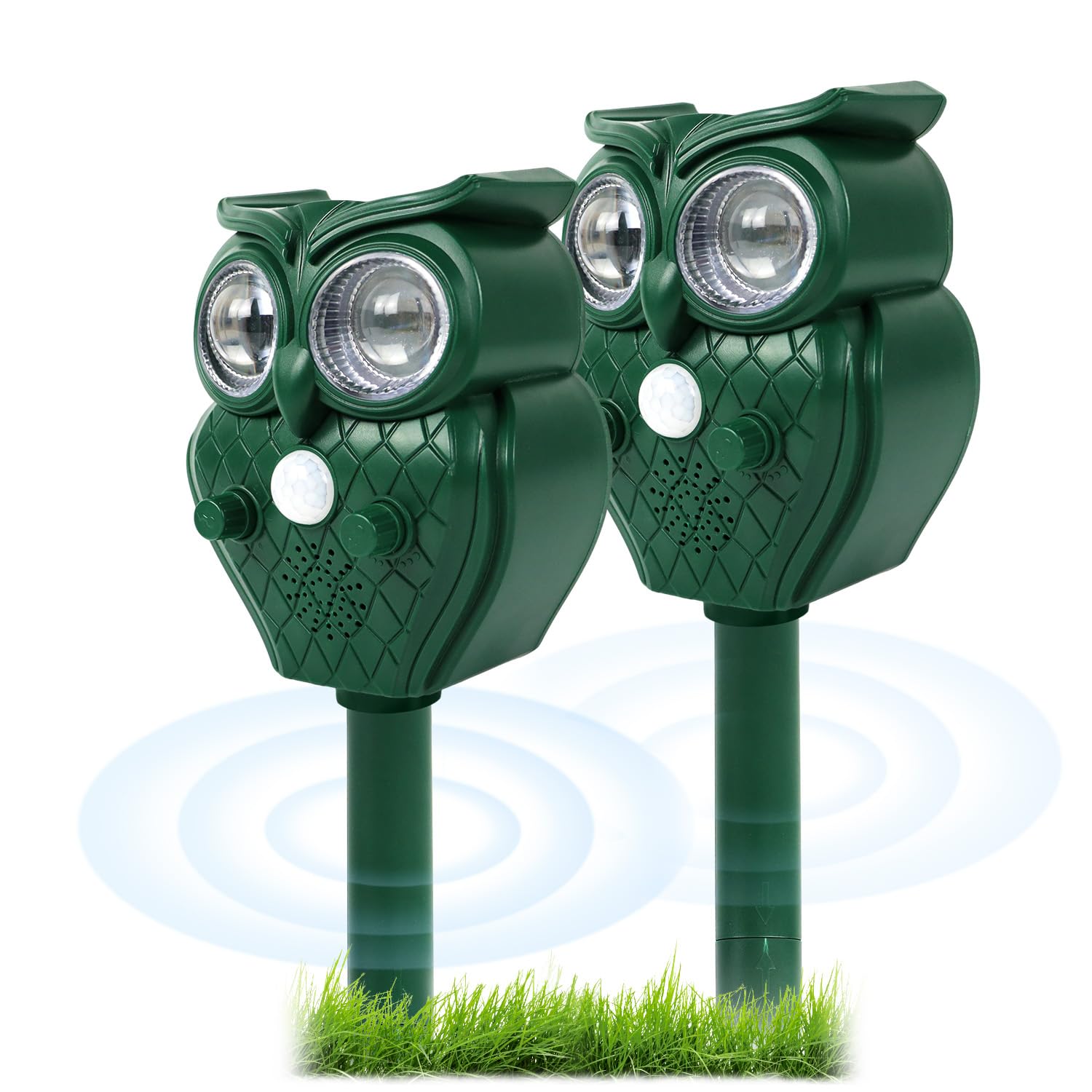 Repellente per gatti, a ultrasuoni, a energia solare, con 5 modalità, doppia ricarica USB e luce sonora, sensore PIR a 110°, per giardino, cortile, fattoria, allontana gatti, volpi, uccelli (set da 2)