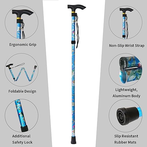 Miniatura 9 de Bastón de 5 niveles, ligero, ajustable y de aluminio para personas mayores, adultos, hombres y mujeres, bastones plegables, mango ergonómico con