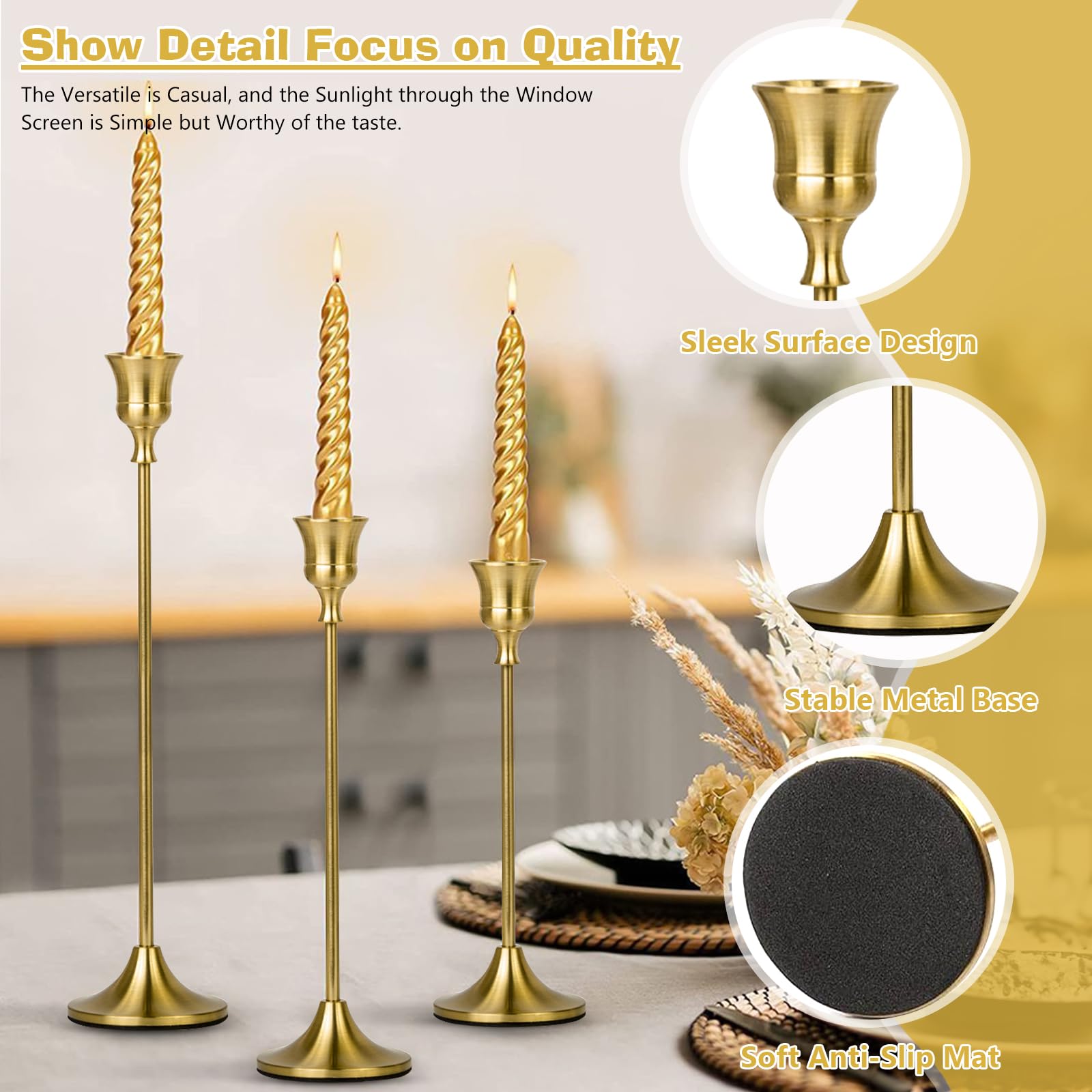 Set di 9 Candelabro Set,3 Dimensioni (19,5/23,3/27,2 cm),per Candele Coniche da 2.2cm,Moderno e retrò Domestica Decorazione,per Porta Candele da Tavolo,Matrimoni,Compleanni,Natale,Regalo.