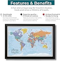 Vista 5 de Canvas - Personalized Blue Oceans World Push Pin Travel Map with Rustic Black Frame