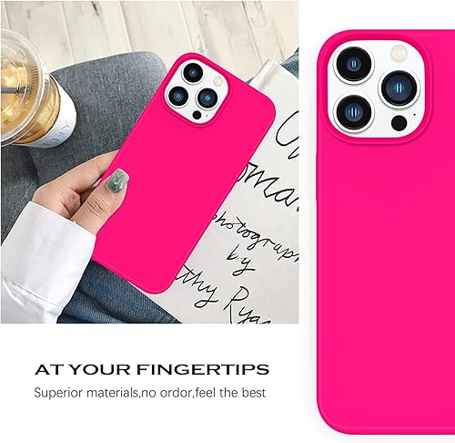 Miniatura 9 de YINLAI Funda para iPhone 15 Pro Max de 6.7 pulgadas, bonita funda protectora de goma de gel de silicona líquida rosa neón Barbie forro de microfibra