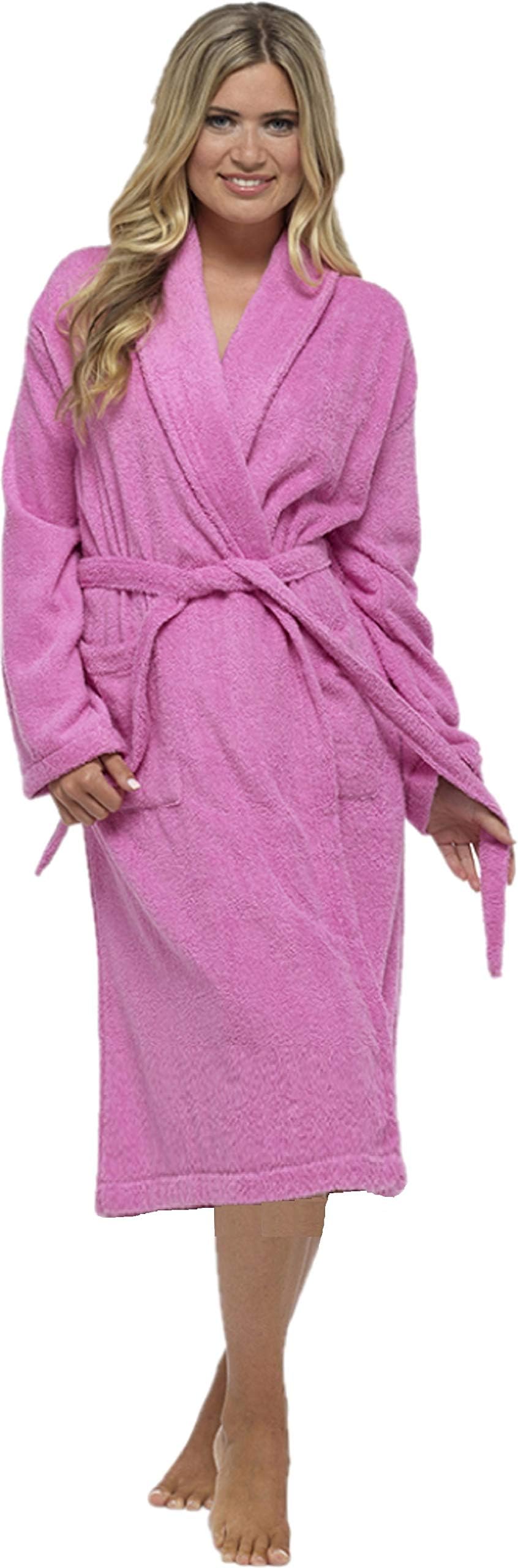 BRANDBUYSLadies Terry Towelling Cotton Dressing Gown Bathrobe Highly Absorbent Women Hooded and Shawl Towel Bath Wrap