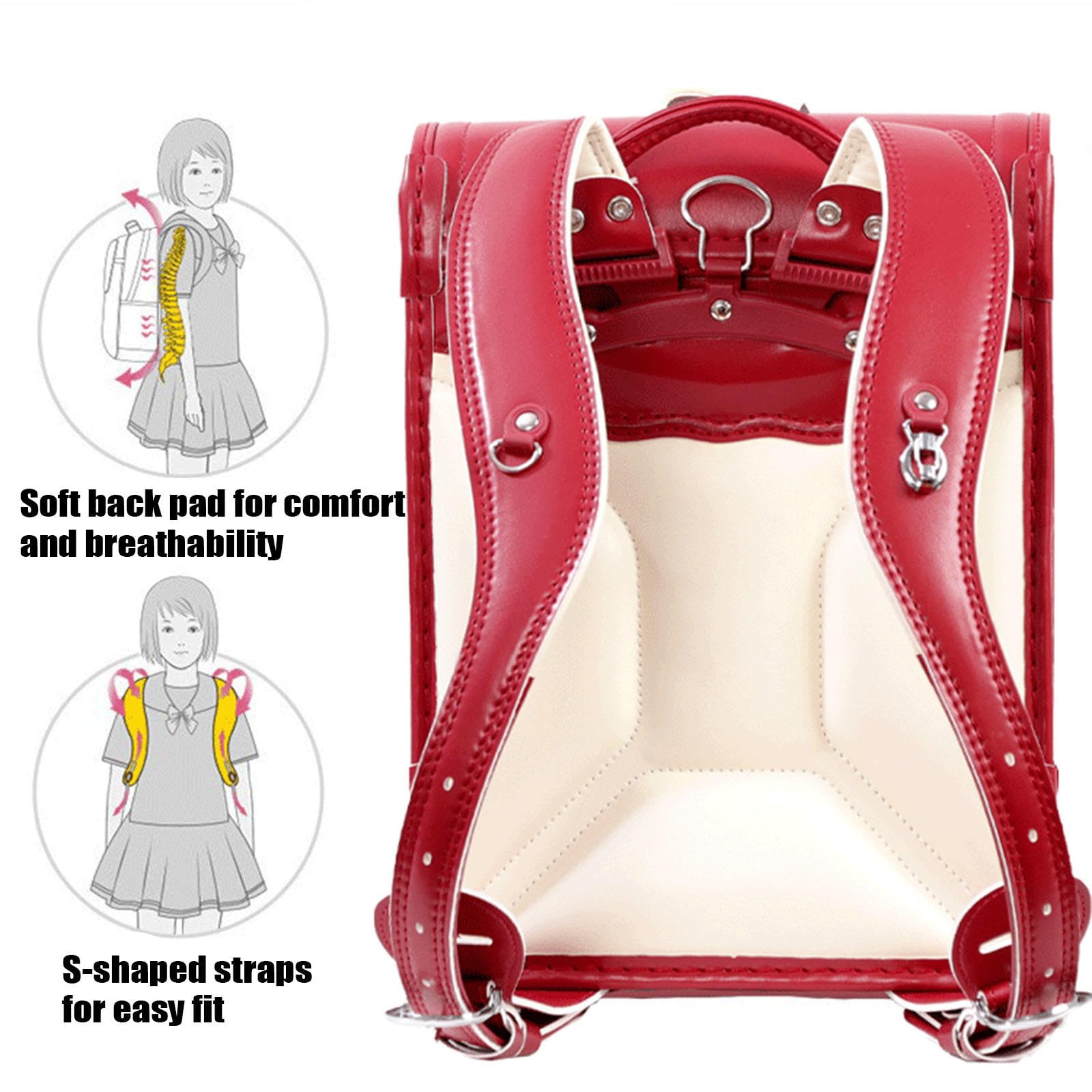 Zaino Scolastico Giapponese in Pelle Pu Impermeabile, con Chiusura Semiautomatica, Leggero E Capiente, per Bambini E Bambine. LightBlue