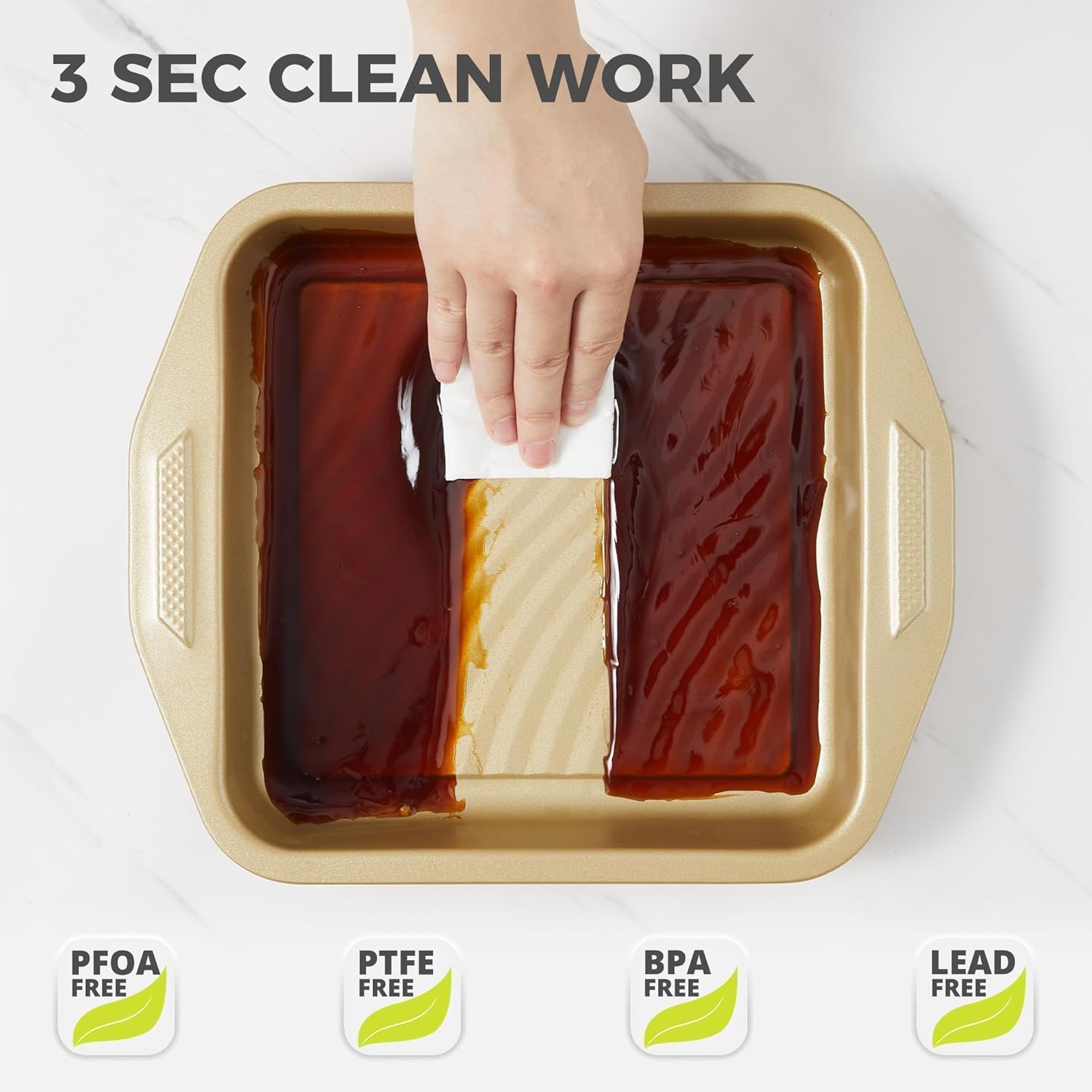 HONGBAKE 9-Piece Non Stick Baking Pans Set with Wave Texture for Reduced Oil, 0.8mm Thick Non Toxic Bakeware Sets, Includes Stackable Cookie Sheets for Oven Cooking, Cake Pan, Muffin Pan, Gold