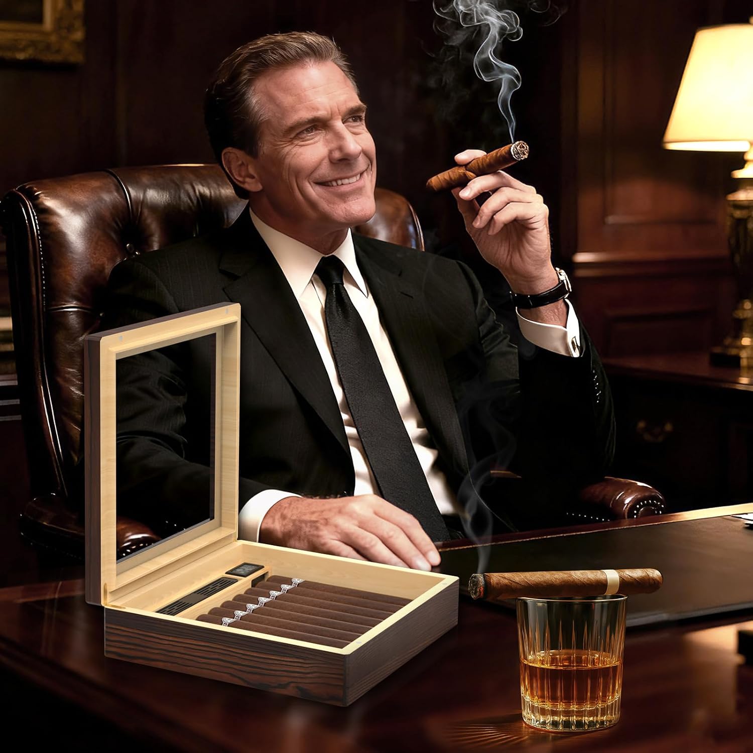 Cigar Humidor Cigar Accessories Set, Cigar Humidor Box with Humidifier Gift for Men