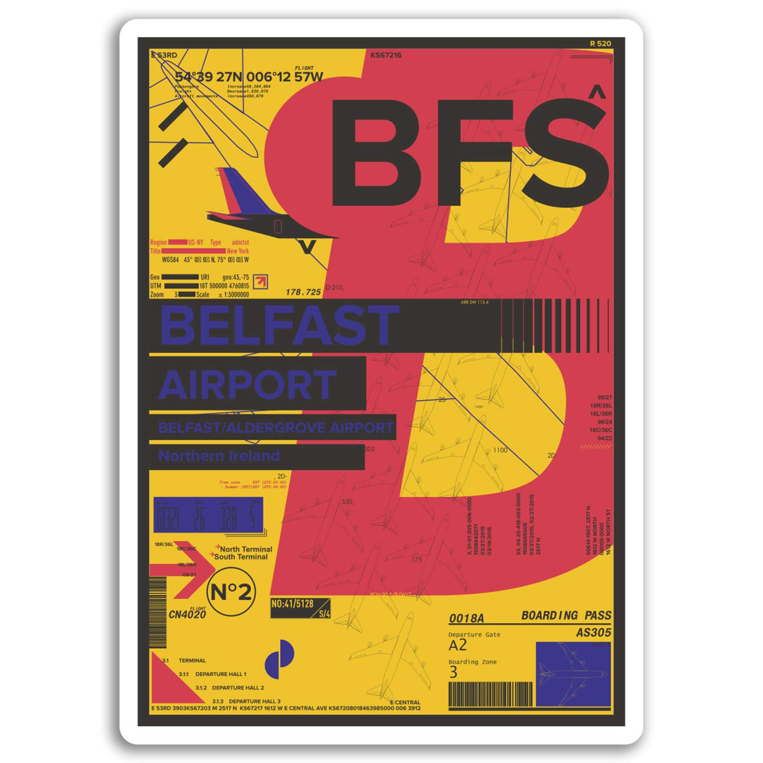 2 x 10cm Belfast Airport Vinyl Stickers - Ireland Sticker Laptop Luggage #17166 (10cm Tall)