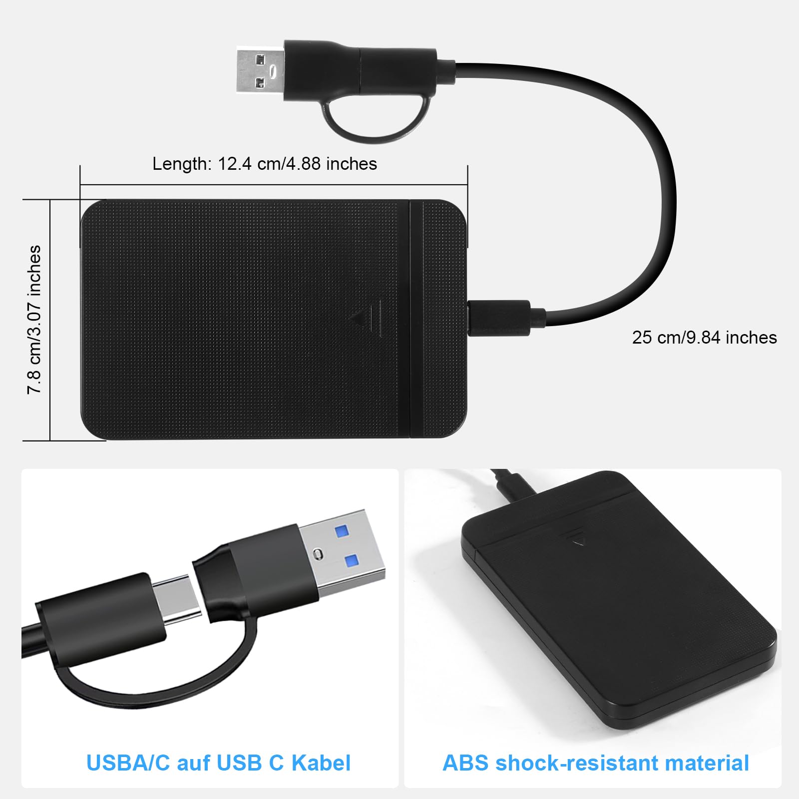 Case SSD/HDD Hard Disk 2.5 Pollici 10Gbps USB 3.1 Gen 1 Case Hard Disk 2.5 per 7mm e 9,5 mm, SATA I II III, HDD, SSD, Supporto UASP,Nessuno Strumento Case Disco