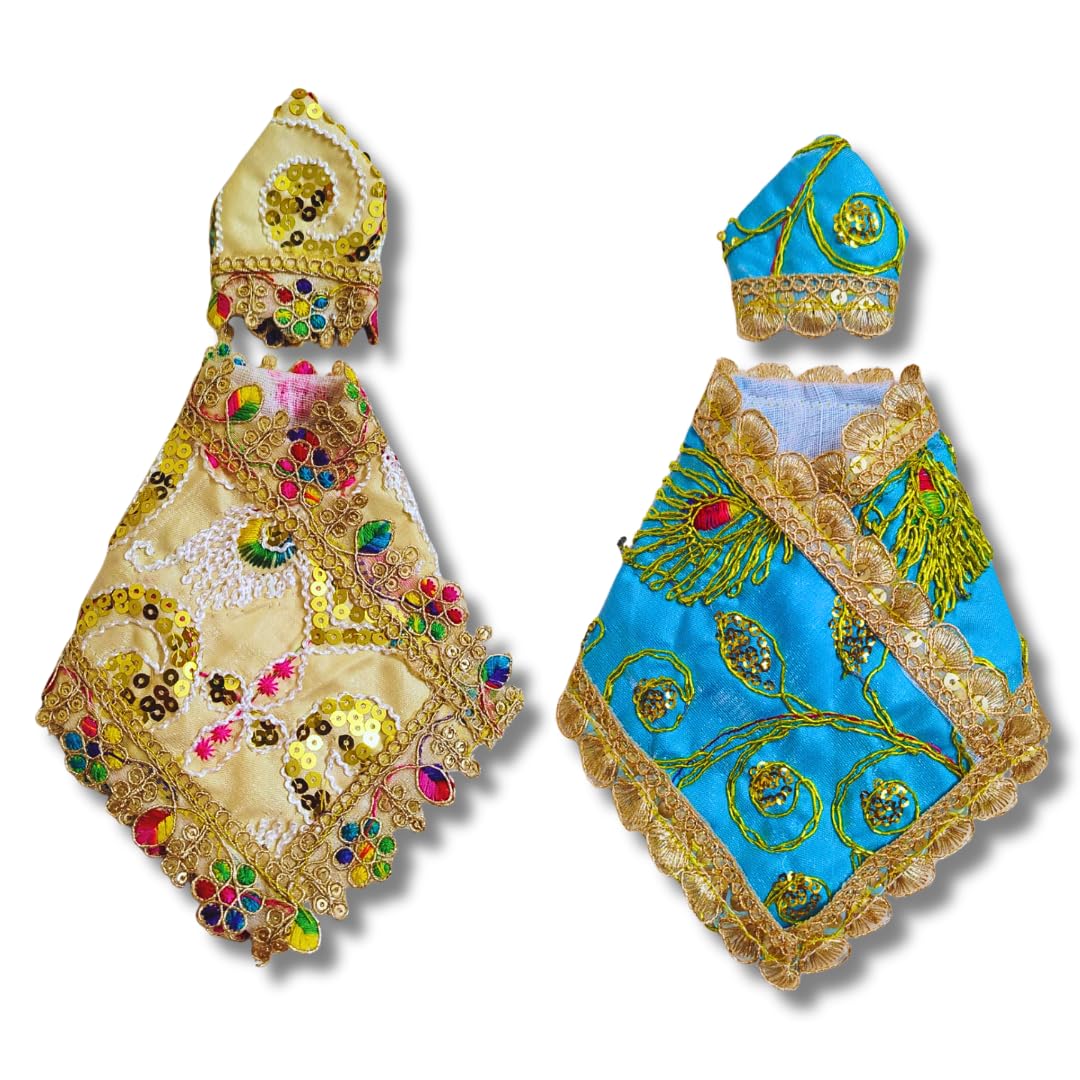 Sai Baba Vastra, Made of Silk Cloth. Combo of 2 Dress in Cream and Sky Blue Colour. Dress (Size-4 inch)