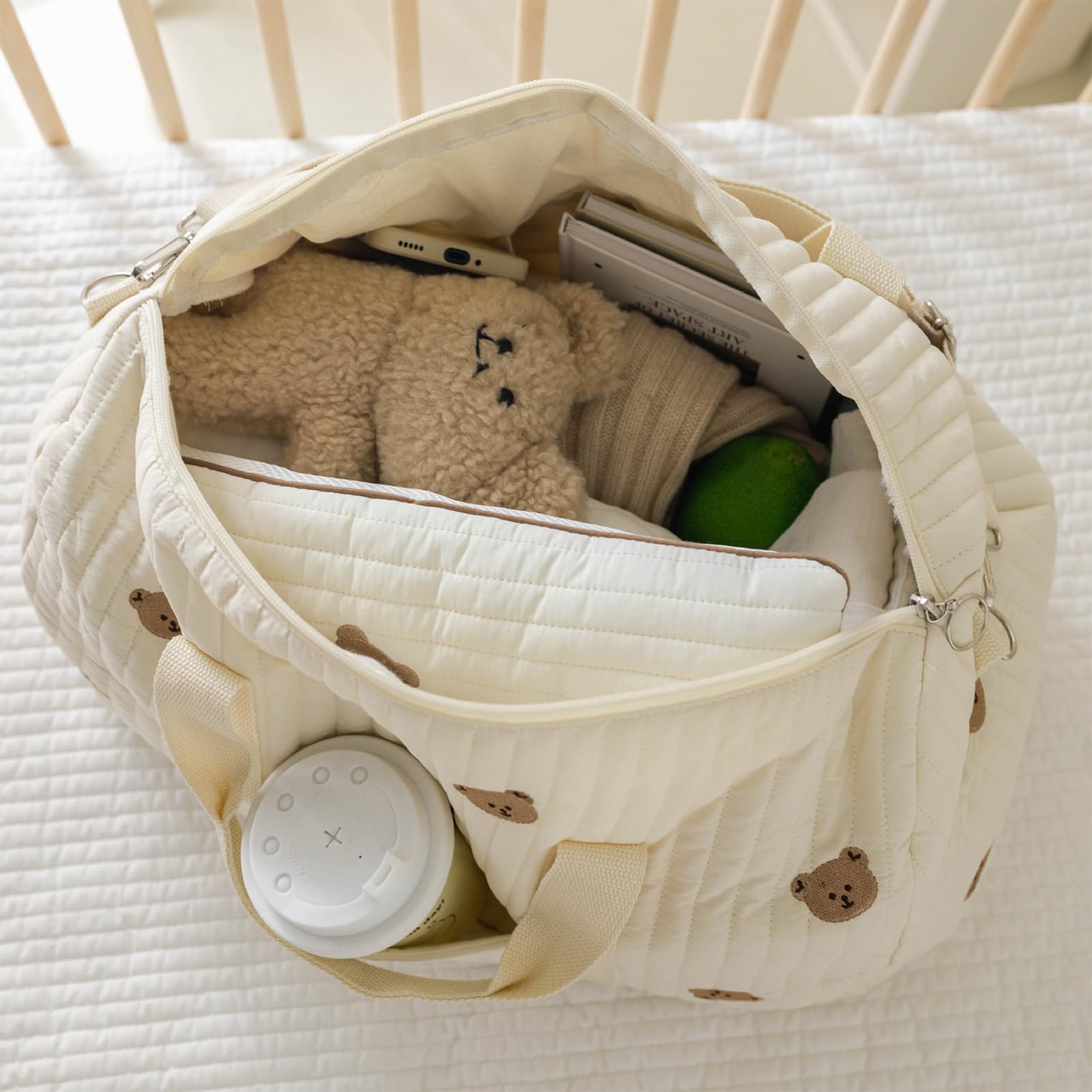 Wickeltasche Kinderwagen Baby Bag Babytasche 2er Set, Mama Tasche mit Bären-Stickerei für Geburt Kliniktasche Reisen, Groß Wickeltasche Tote für Mama und Baby