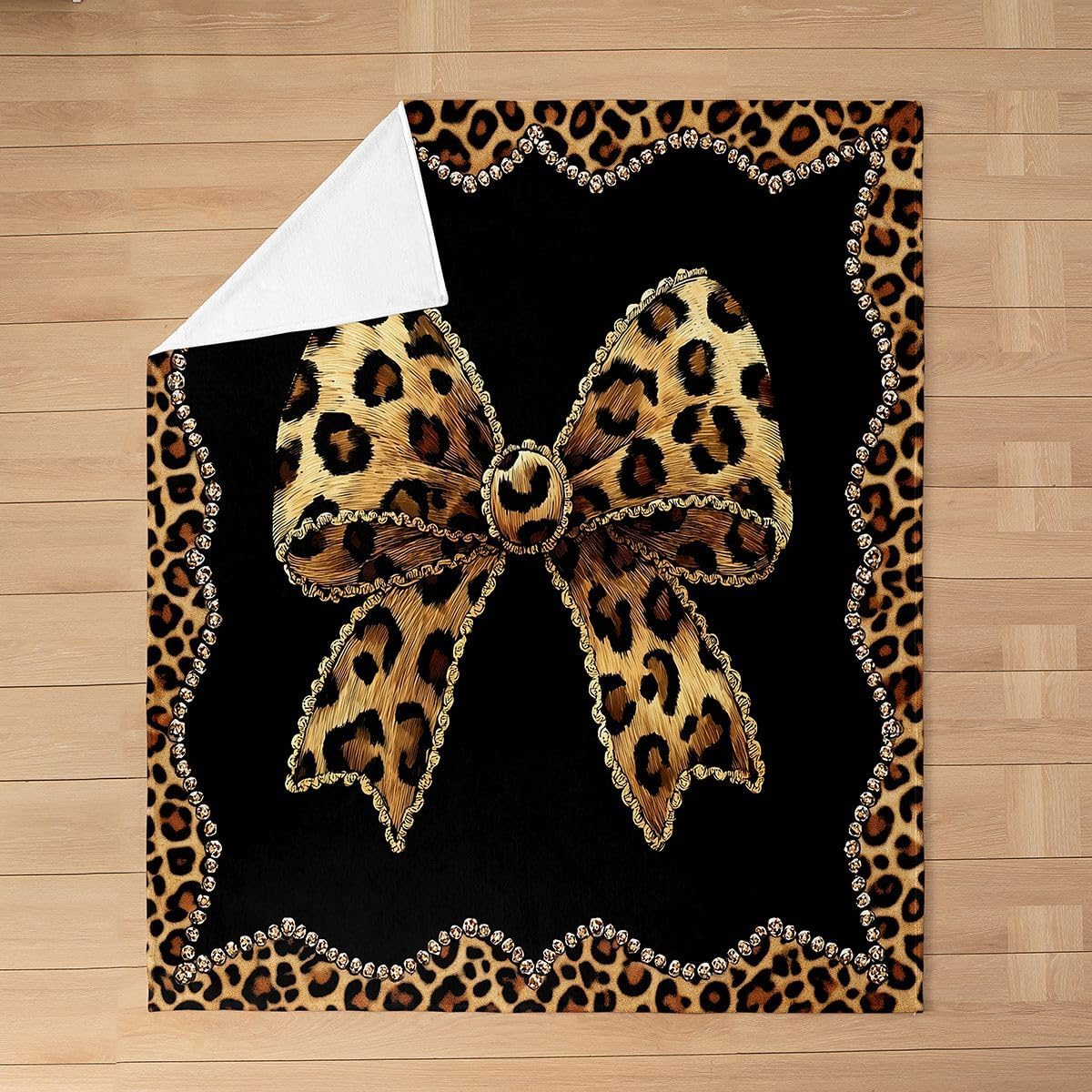 jejeloiu Leopard Flannel Blanket Plush Fuzzy Girls Bowknot Fleece Throw Blanket for Boys Girls Cute Bow Plush Lightweight Sofa Throw Baby 30"x40" for Bed Couch Chair Living Room