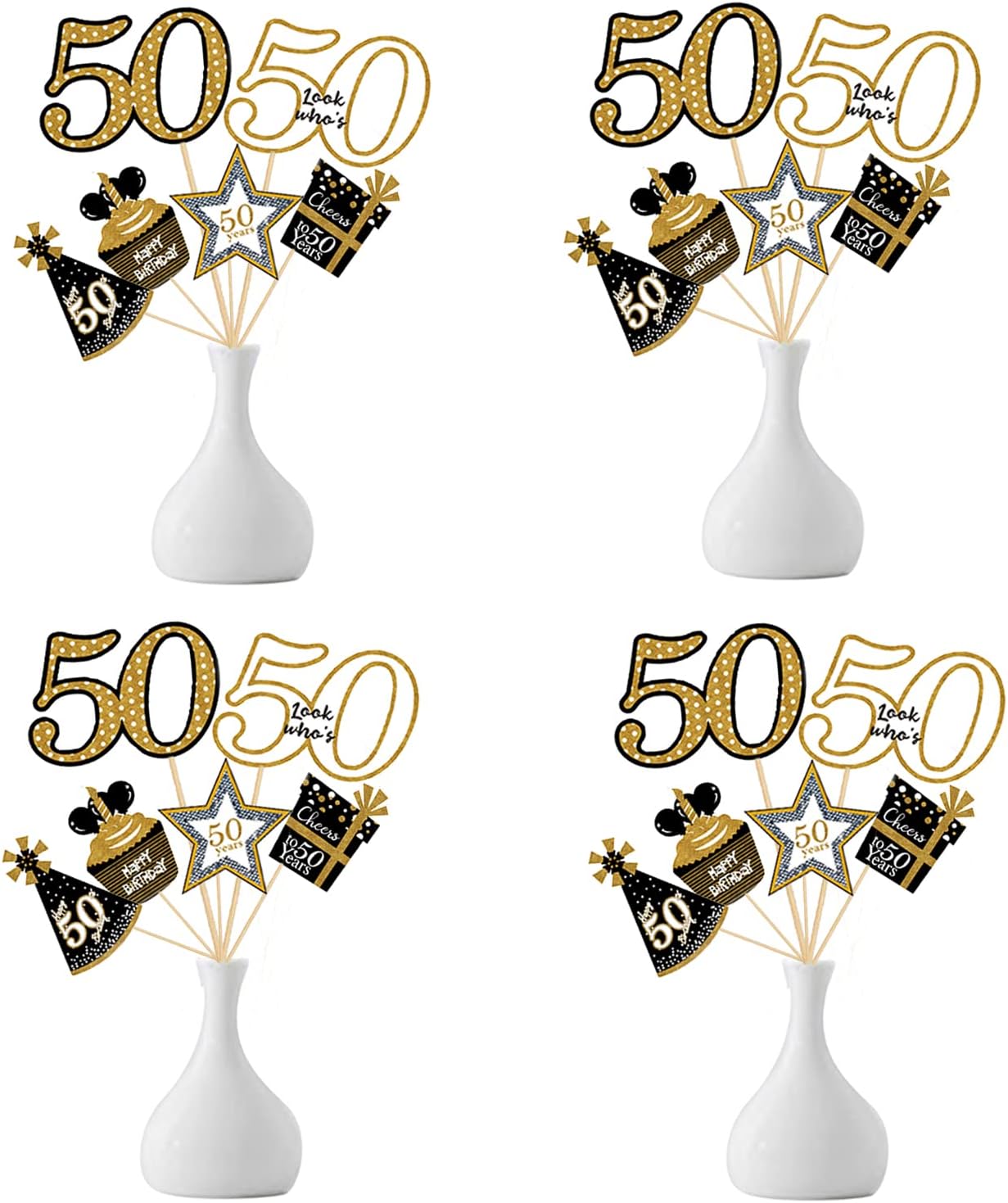 24 PCS Black Gold 50th Birthday Centerpiece Sticks, LMSHOWOWO Cheers to